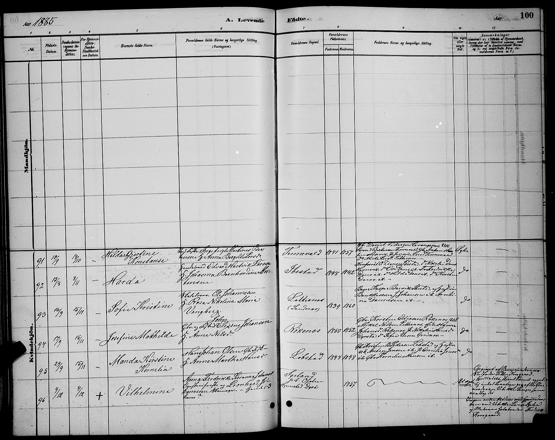 Ibestad sokneprestembete, SATØ/S-0077/H/Ha/Hab/L0007klokker: Parish register (copy) no. 7, 1879-1889, p. 100