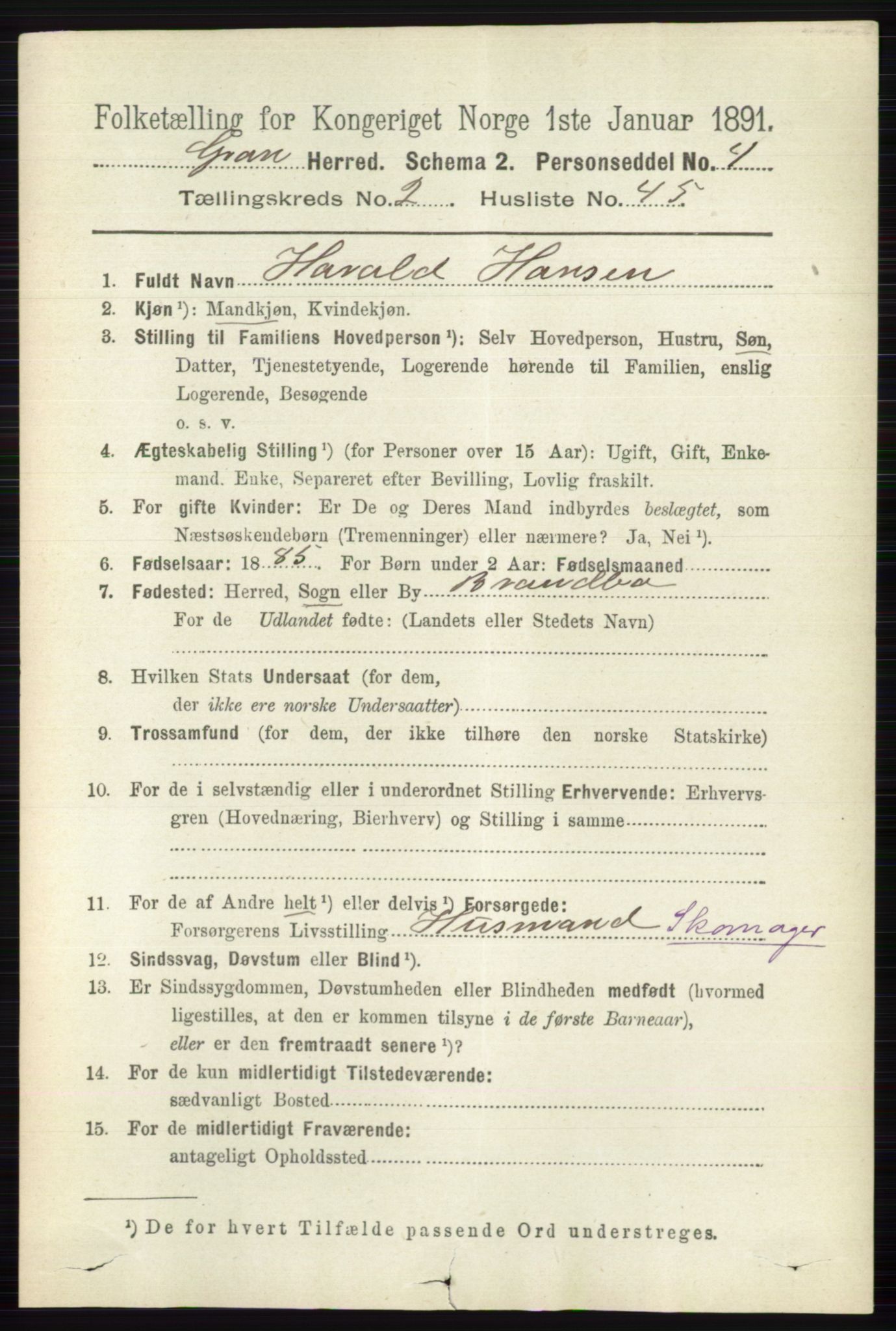 RA, 1891 census for 0534 Gran, 1891, p. 597