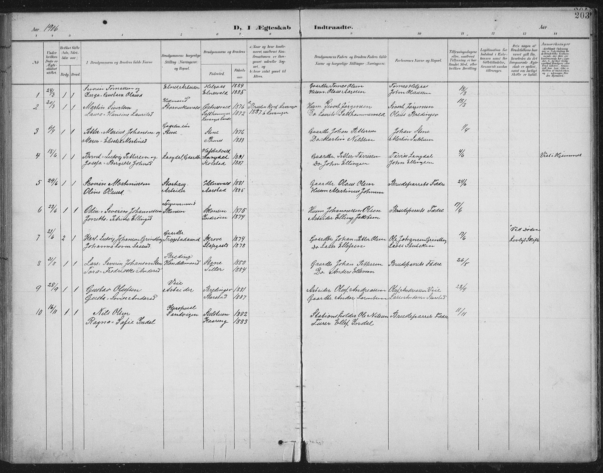 Ministerialprotokoller, klokkerbøker og fødselsregistre - Nord-Trøndelag, SAT/A-1458/724/L0269: Parish register (copy) no. 724C05, 1899-1920, p. 203