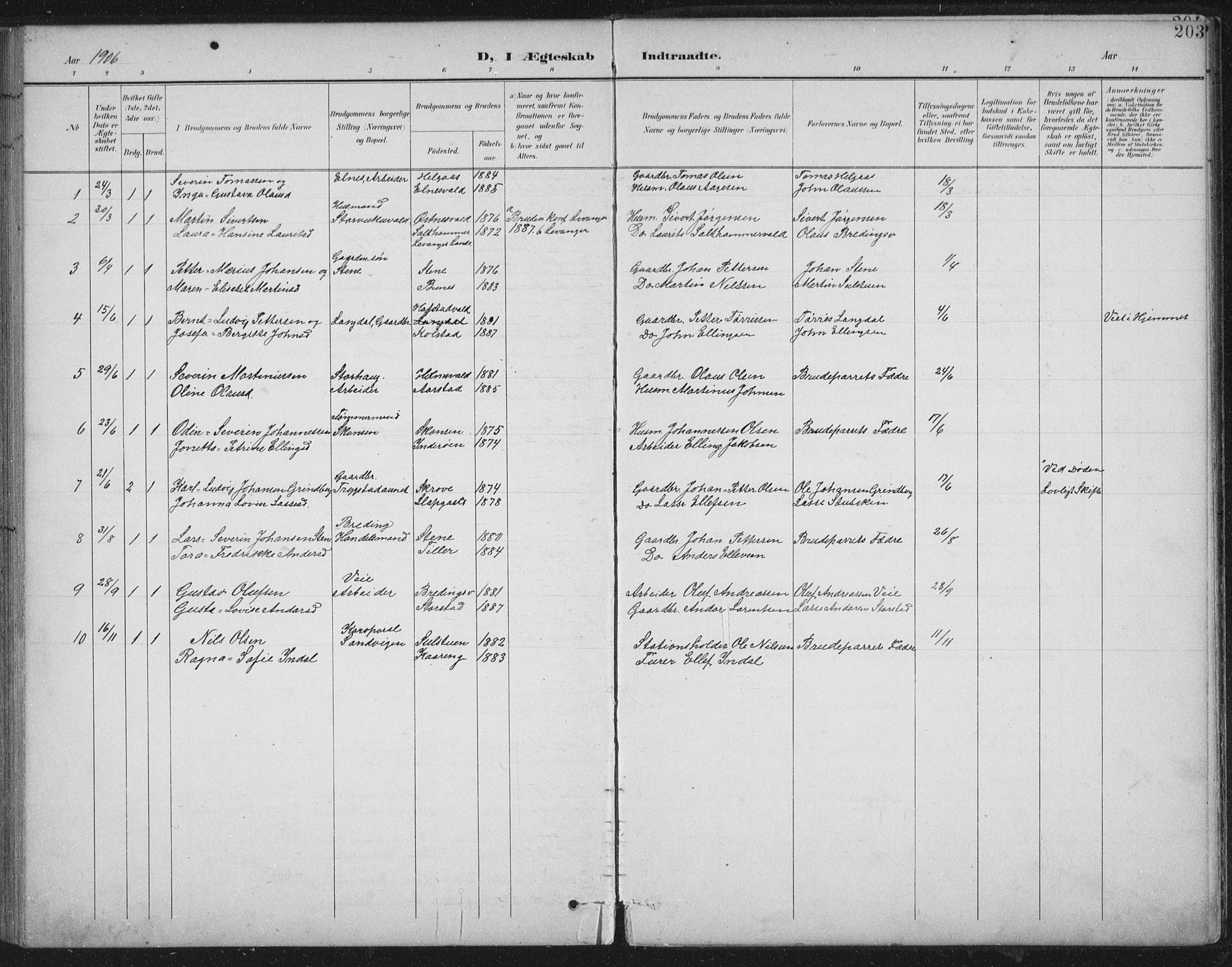 Ministerialprotokoller, klokkerbøker og fødselsregistre - Nord-Trøndelag, AV/SAT-A-1458/724/L0269: Parish register (copy) no. 724C05, 1899-1920, p. 203
