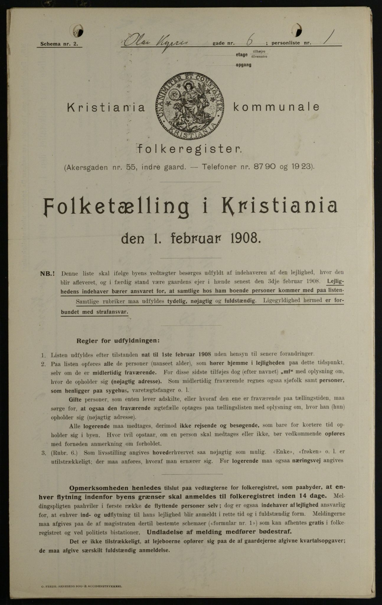 OBA, Municipal Census 1908 for Kristiania, 1908, p. 67598