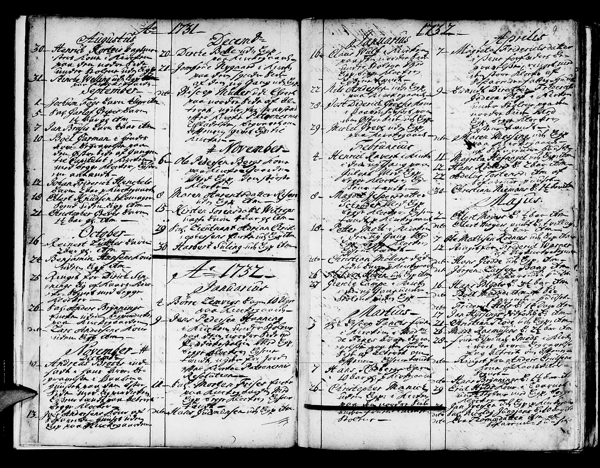 Domkirken sokneprestembete, SAB/A-74801/H/Haa/L0008: Parish register (official) no. A 8, 1725-1775, p. 9