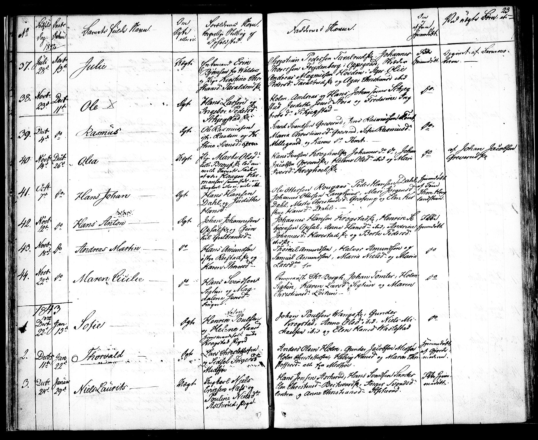 Kråkstad prestekontor Kirkebøker, SAO/A-10125a/F/Fa/L0005: Parish register (official) no. I 5, 1837-1847, p. 23
