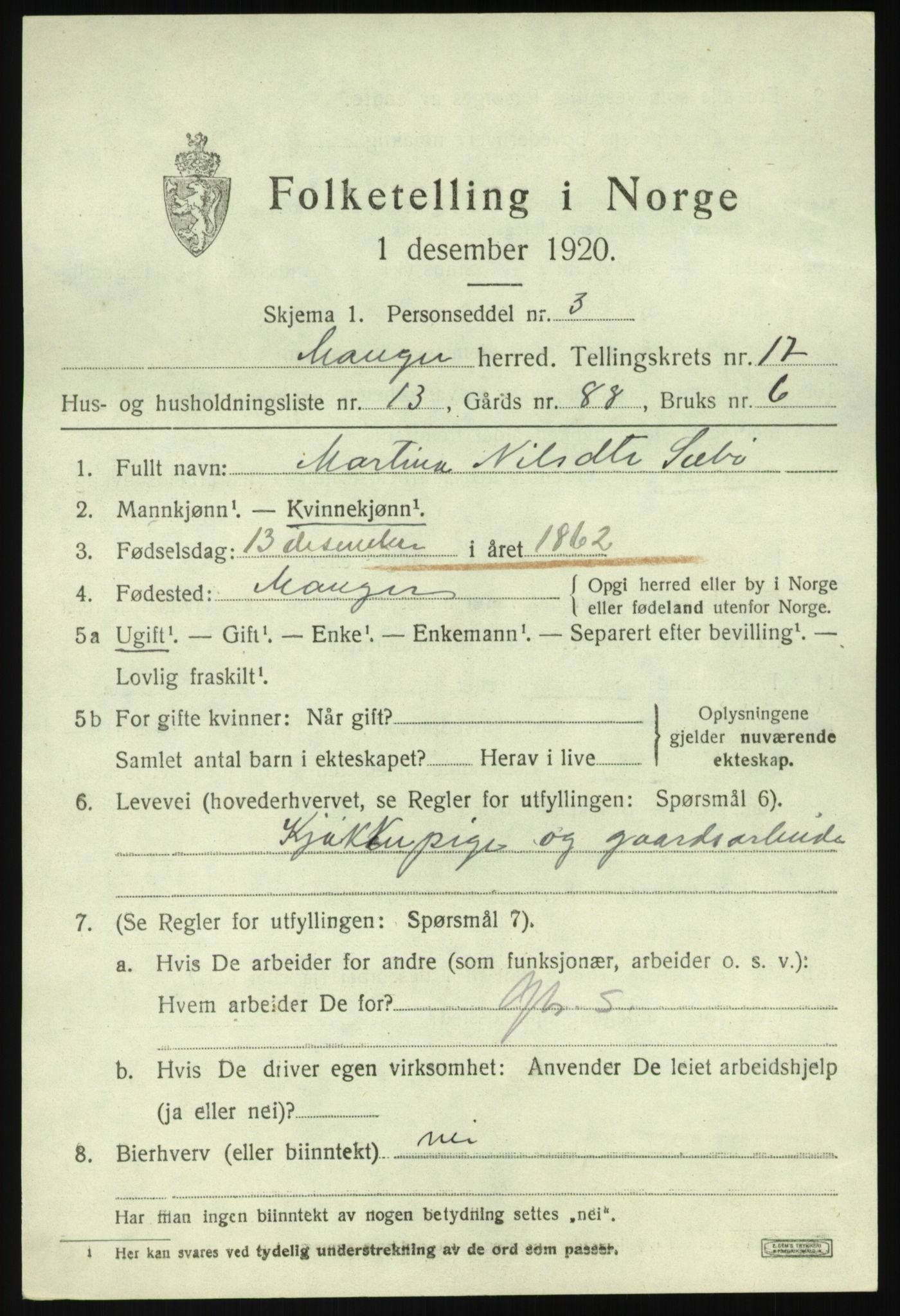 SAB, 1920 census for Manger, 1920, p. 9710