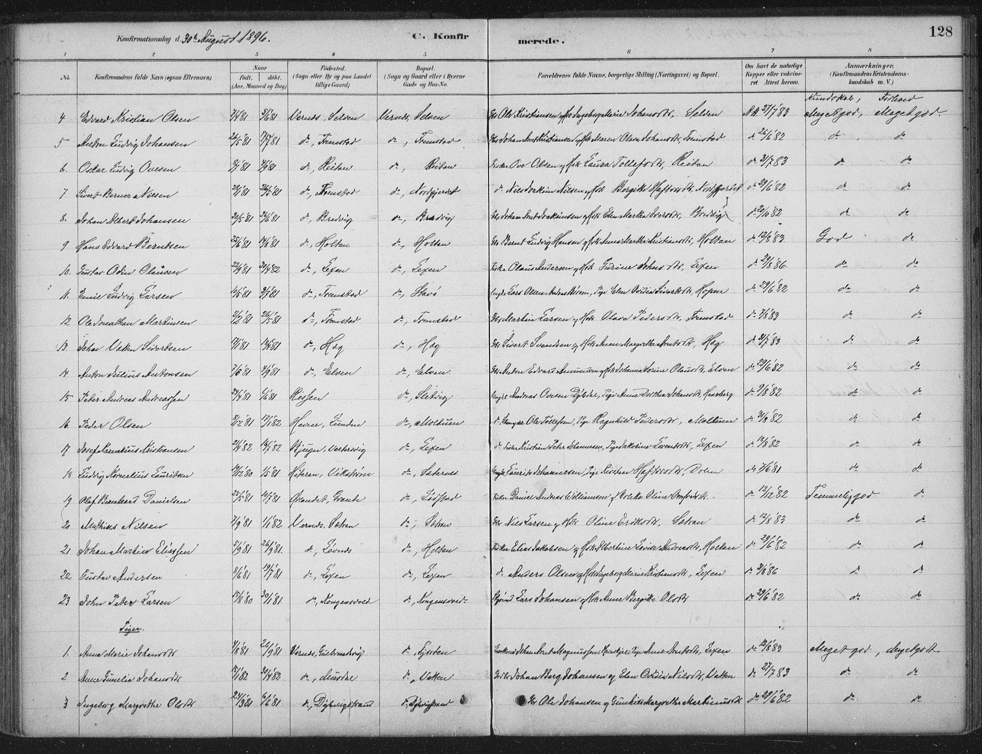 Ministerialprotokoller, klokkerbøker og fødselsregistre - Sør-Trøndelag, AV/SAT-A-1456/662/L0755: Parish register (official) no. 662A01, 1879-1905, p. 128