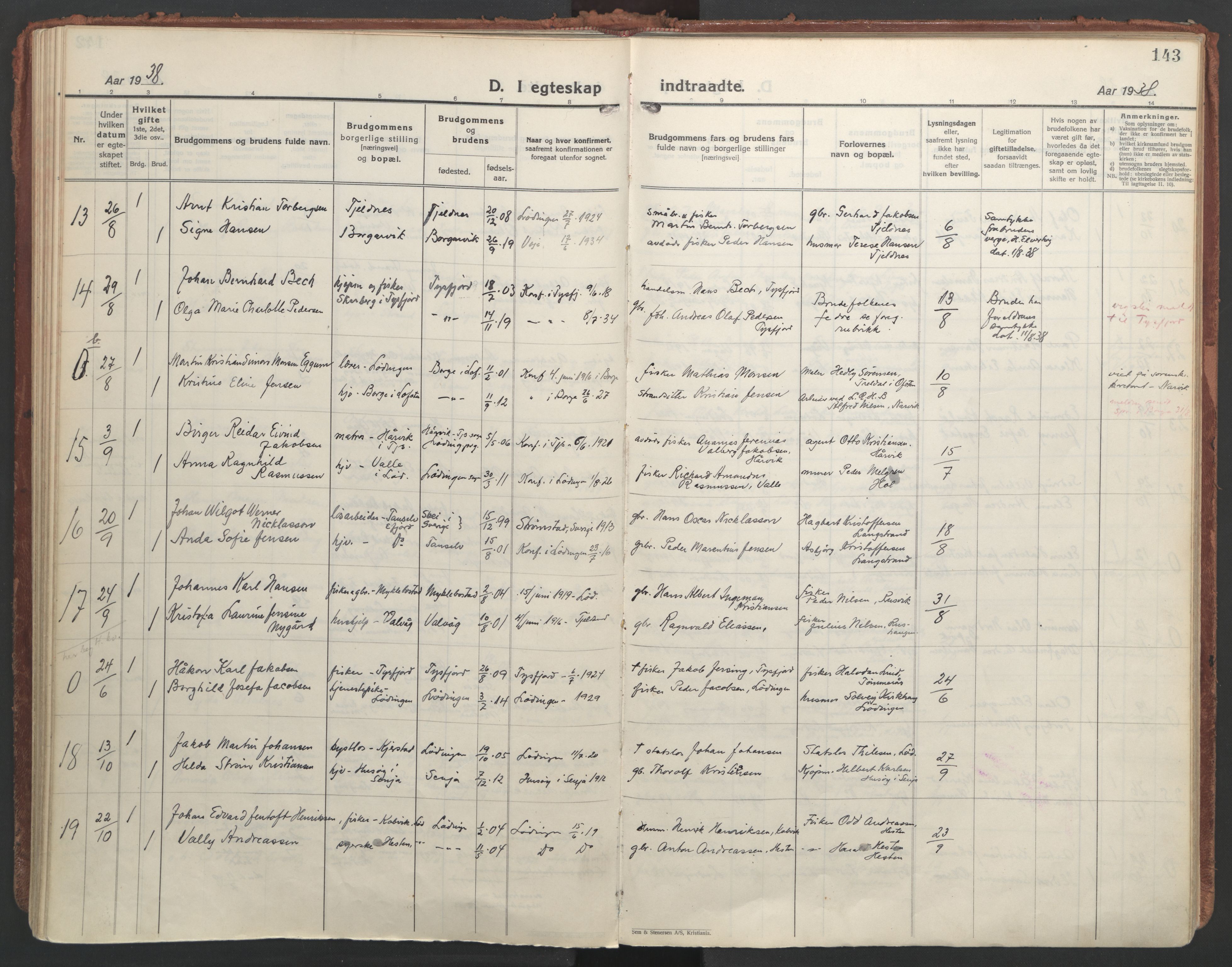 Ministerialprotokoller, klokkerbøker og fødselsregistre - Nordland, AV/SAT-A-1459/872/L1043: Parish register (official) no. 872A18, 1925-1939, p. 143