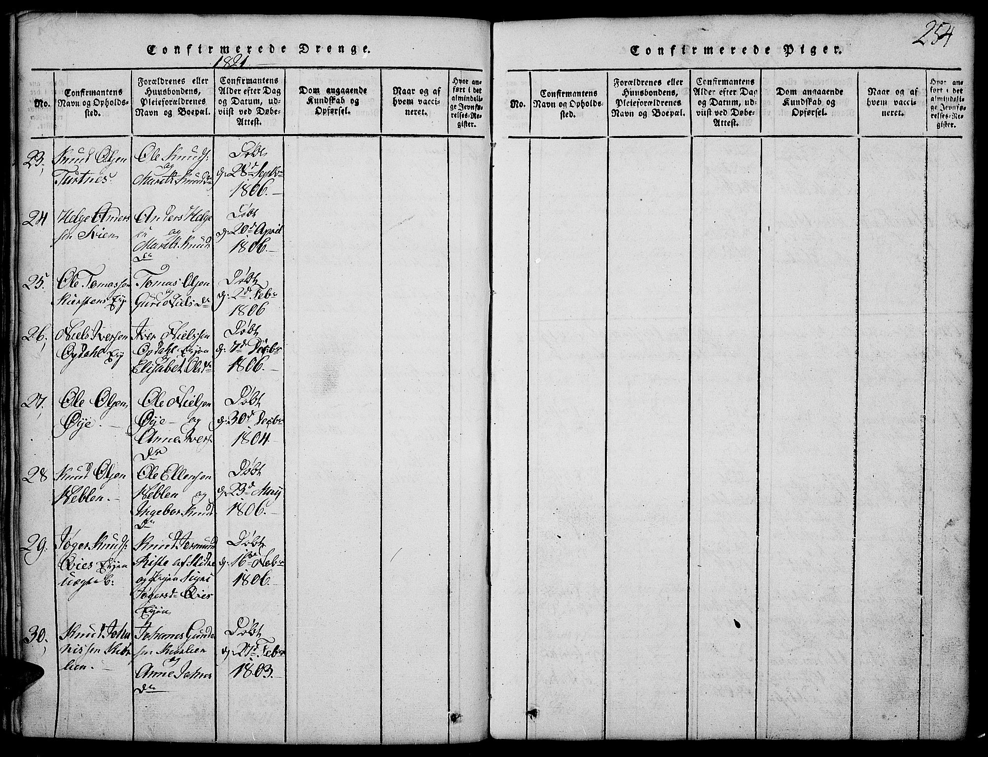 Vang prestekontor, Valdres, AV/SAH-PREST-140/H/Hb/L0002: Parish register (copy) no. 2, 1814-1889, p. 254