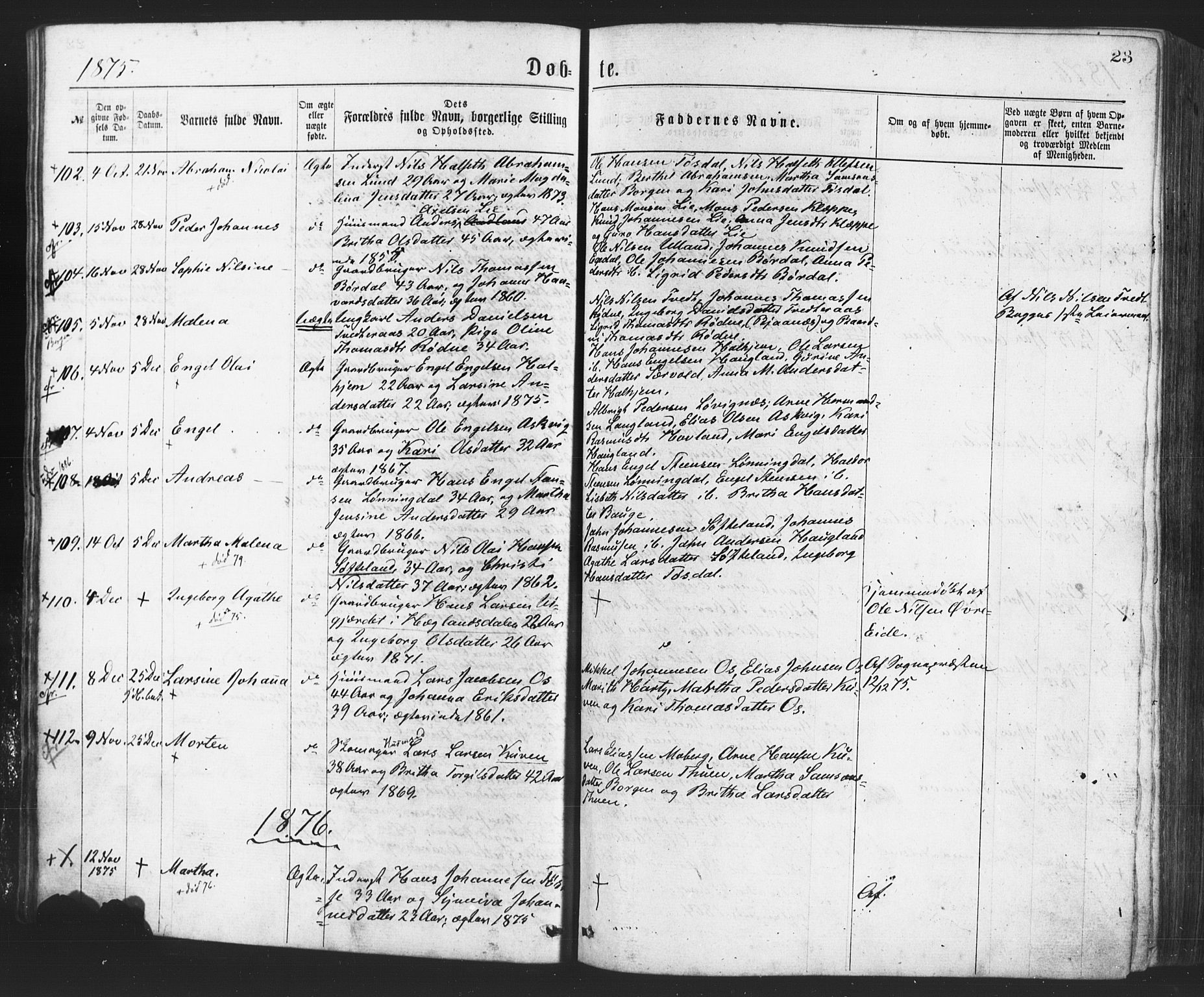 Os sokneprestembete, SAB/A-99929: Parish register (official) no. A 18, 1874-1884, p. 23