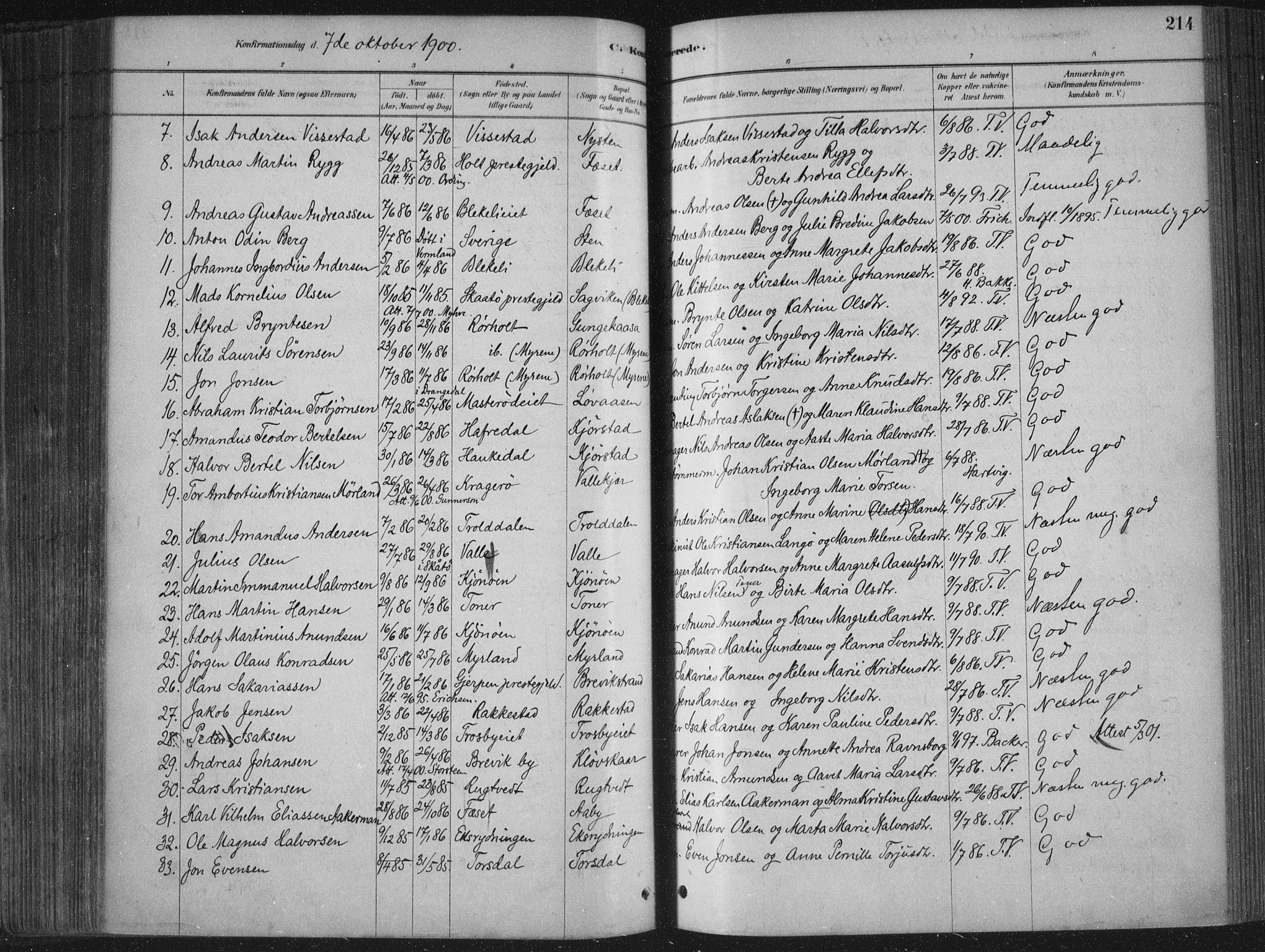 Bamble kirkebøker, AV/SAKO-A-253/F/Fa/L0007: Parish register (official) no. I 7, 1878-1888, p. 214