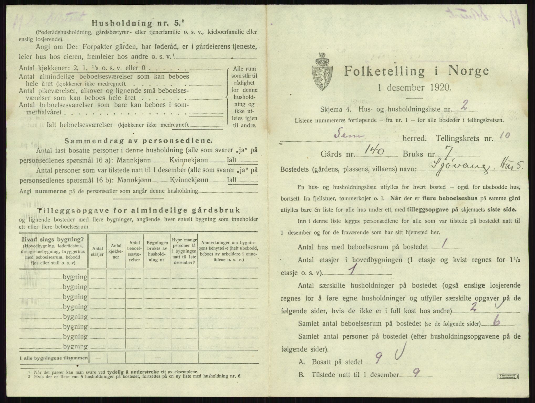 SAKO, 1920 census for Sem, 1920, p. 2109