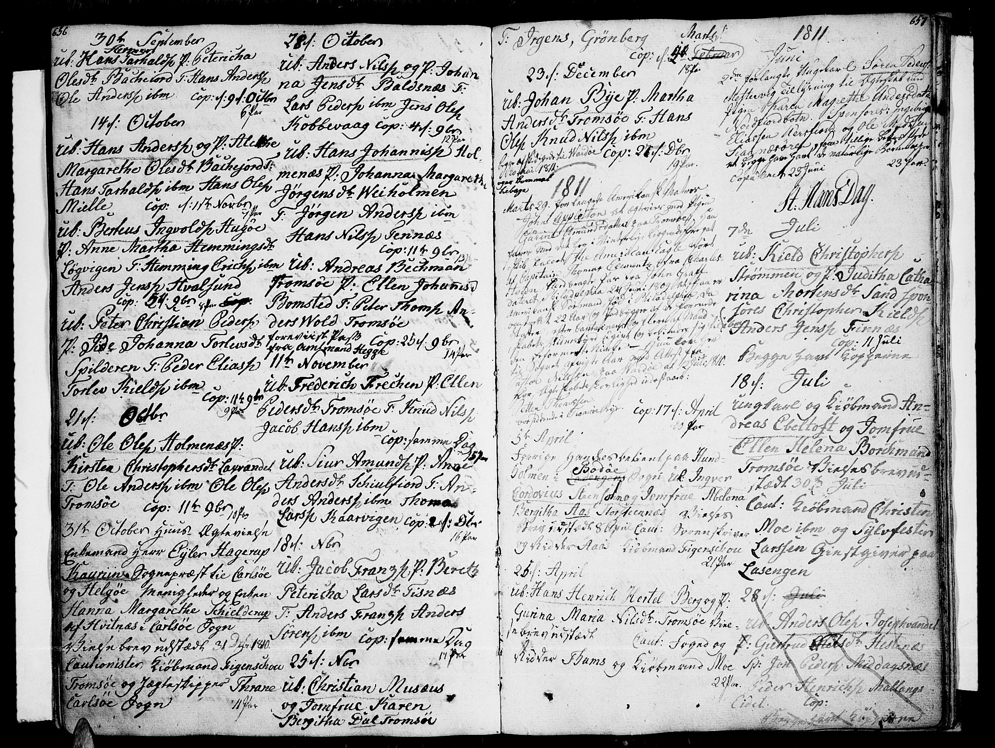 Tromsø sokneprestkontor/stiftsprosti/domprosti, AV/SATØ-S-1343/G/Ga/L0006kirke: Parish register (official) no. 6, 1806-1821, p. 656-657
