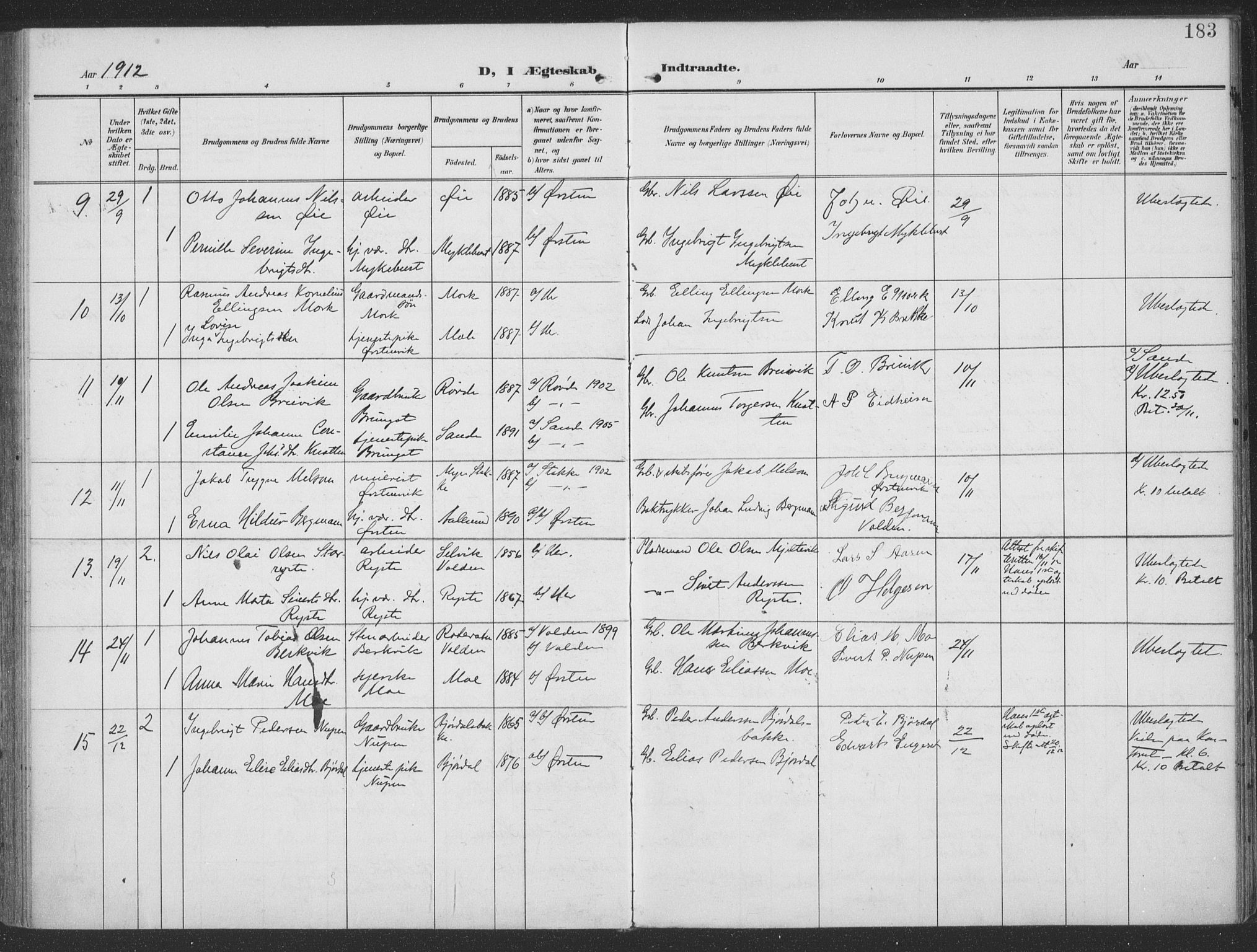 Ministerialprotokoller, klokkerbøker og fødselsregistre - Møre og Romsdal, SAT/A-1454/513/L0178: Parish register (official) no. 513A05, 1906-1919, p. 183