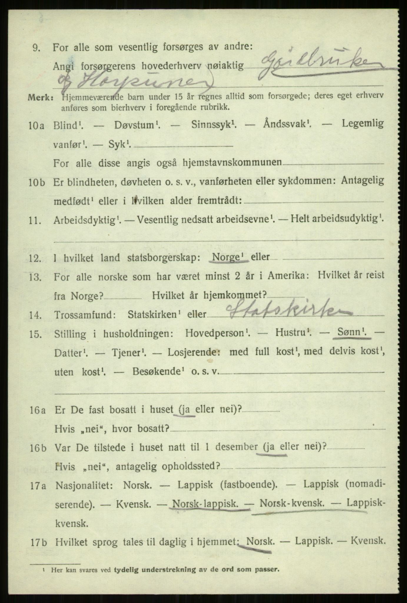 SATØ, 1920 census for Balsfjord, 1920, p. 4516