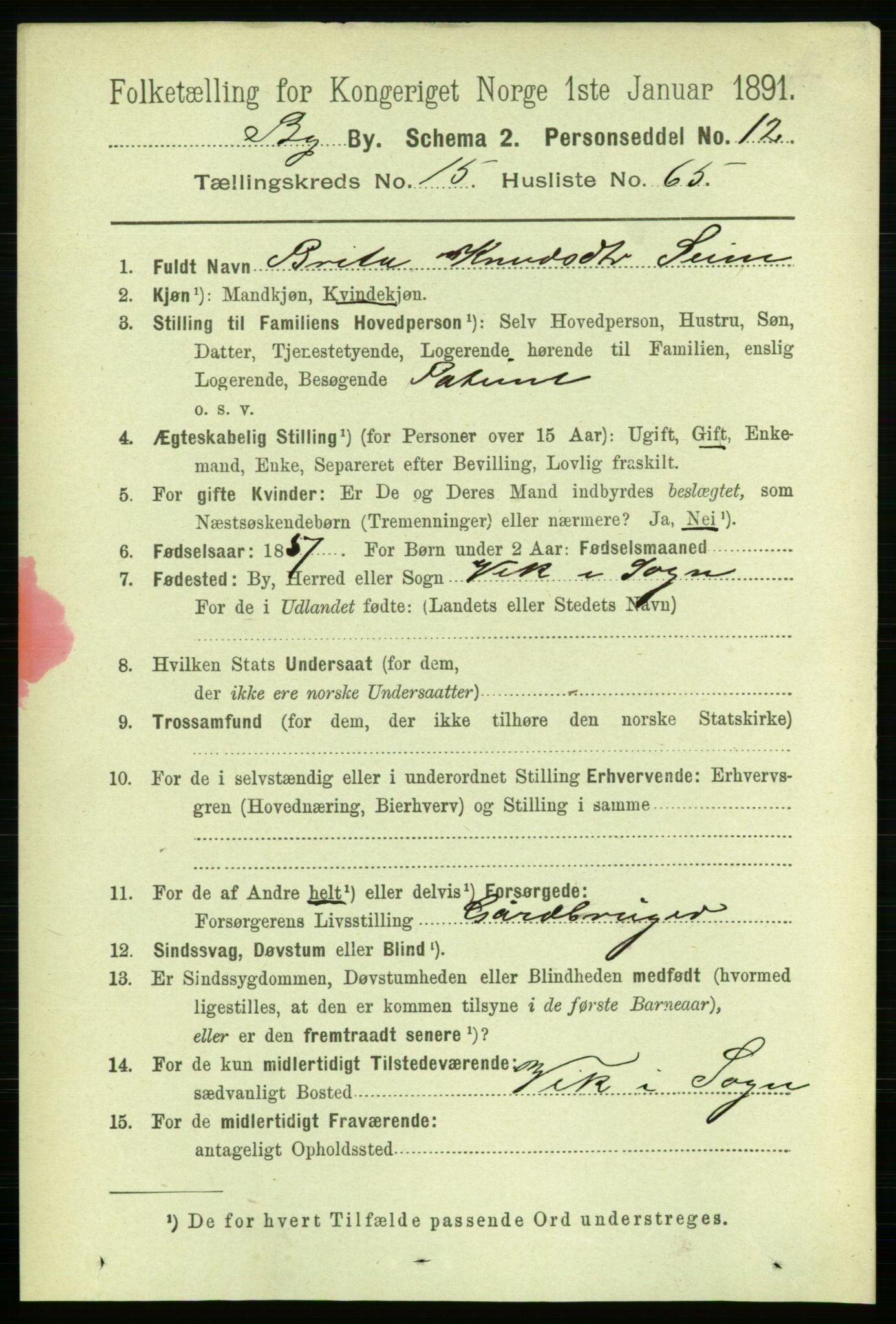 RA, 1891 Census for 1301 Bergen, 1891, p. 25025