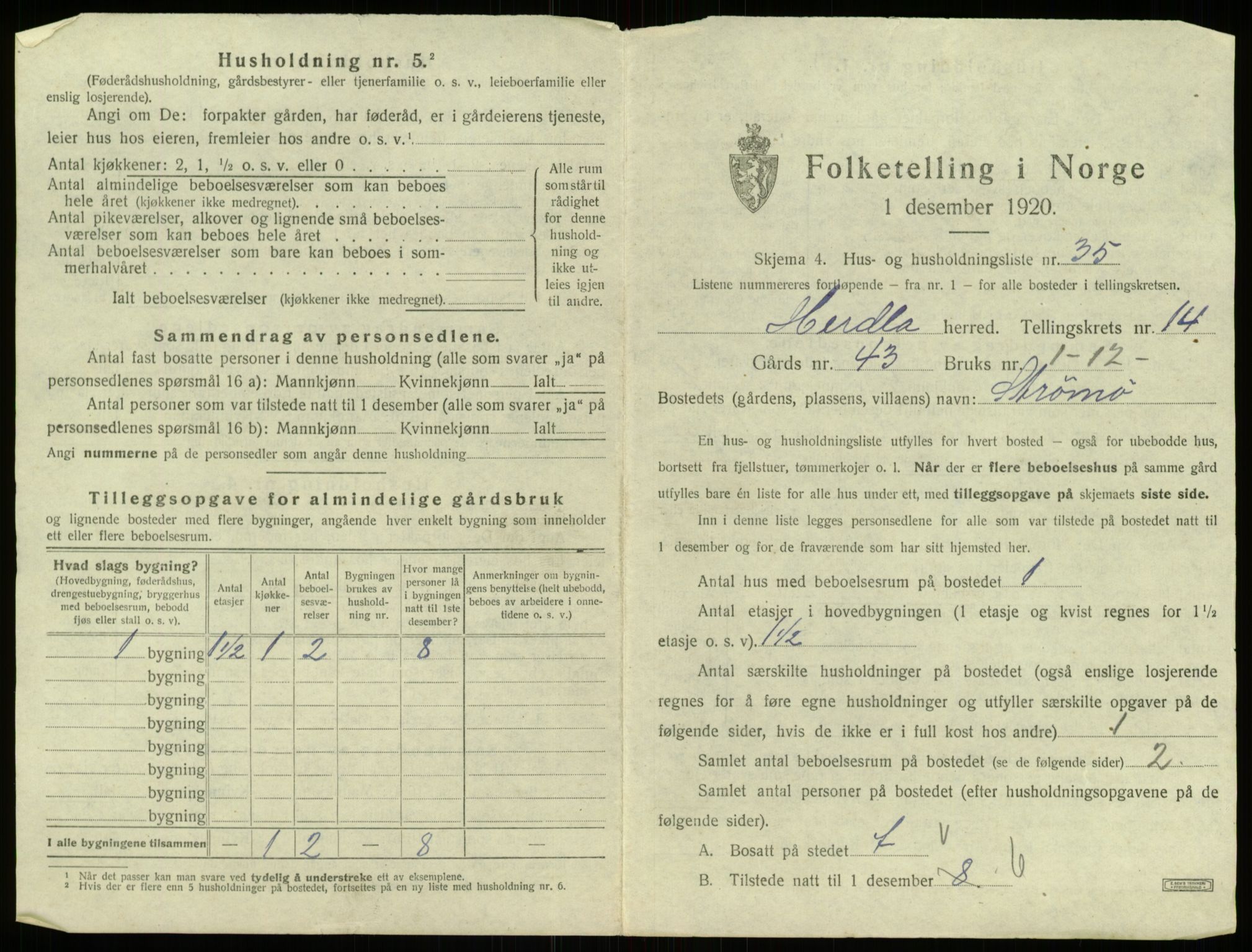 SAB, 1920 census for Herdla, 1920, p. 1351