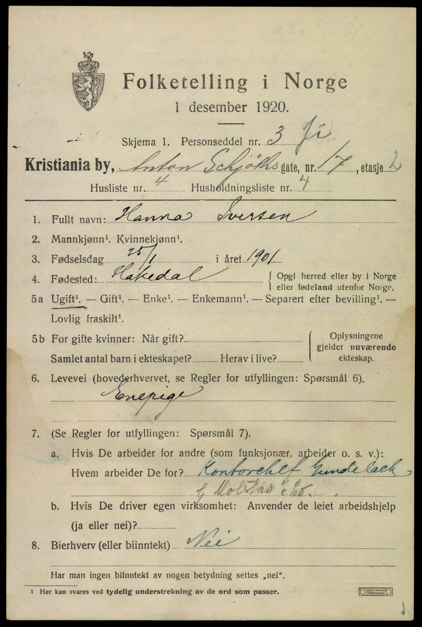 SAO, 1920 census for Kristiania, 1920, p. 141909