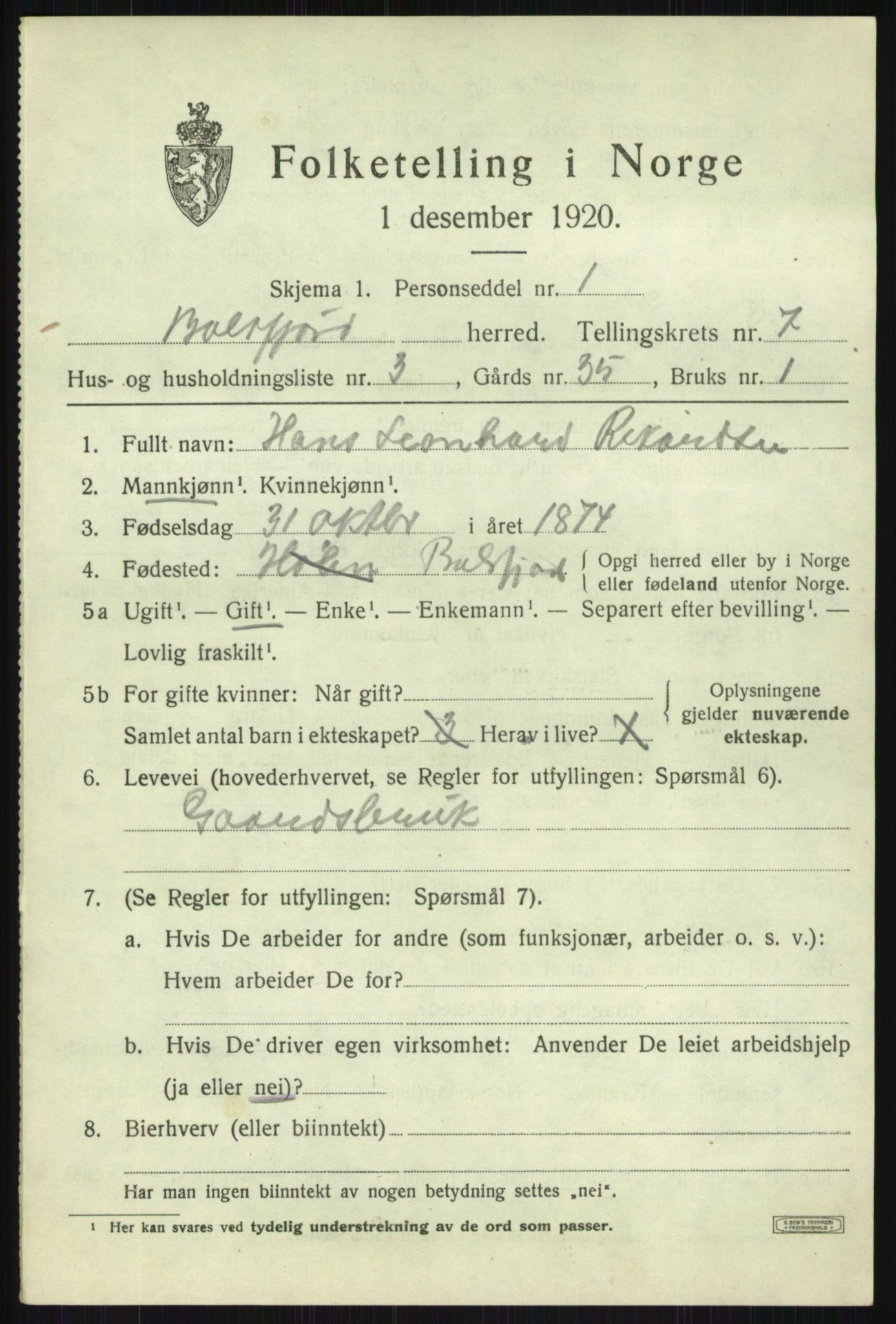 SATØ, 1920 census for Balsfjord, 1920, p. 4188