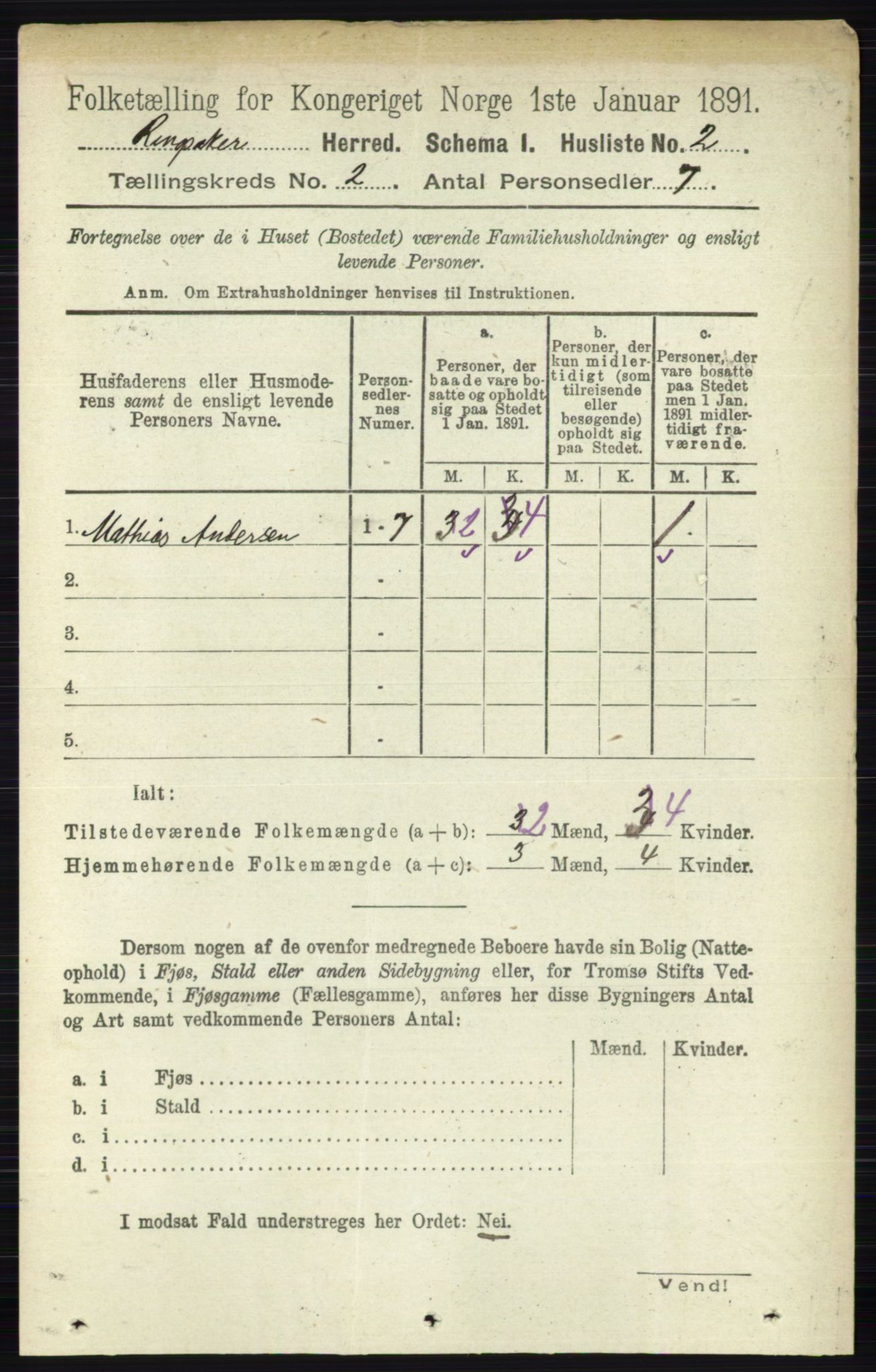 RA, 1891 census for 0412 Ringsaker, 1891, p. 748