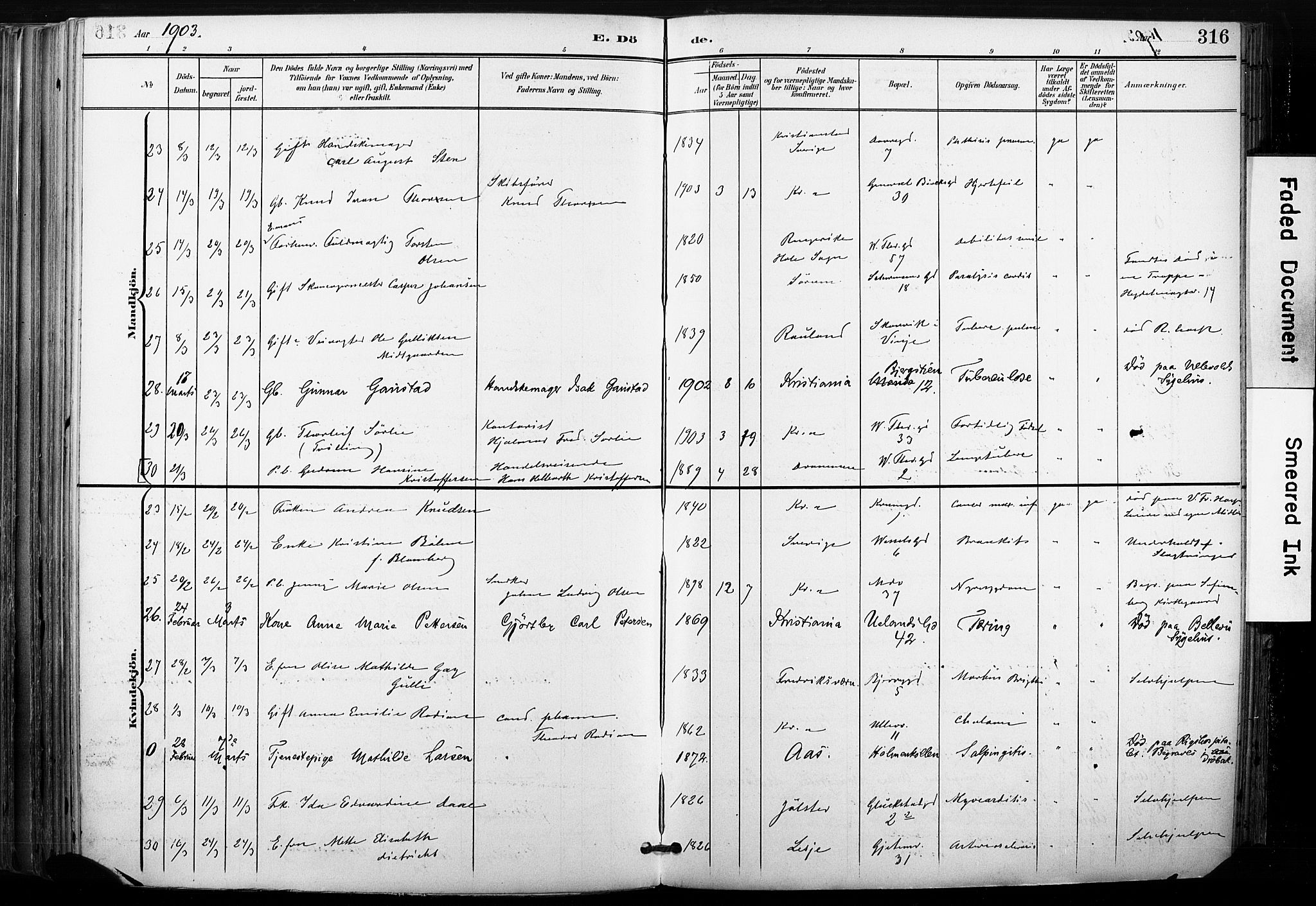 Gamle Aker prestekontor Kirkebøker, AV/SAO-A-10617a/F/L0013: Parish register (official) no. 13, 1901-1908, p. 316