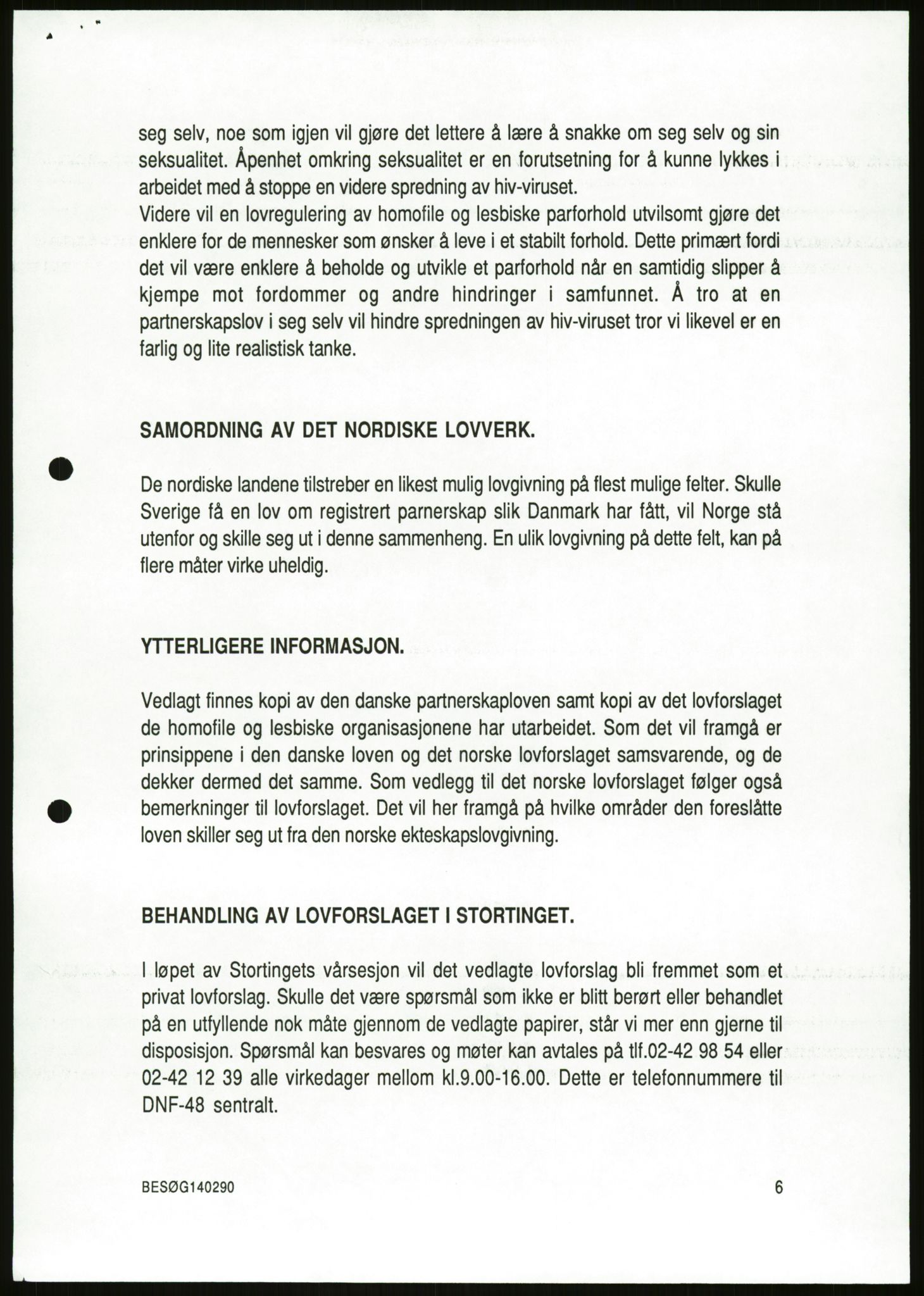 Det Norske Forbundet av 1948/Landsforeningen for Lesbisk og Homofil Frigjøring, AV/RA-PA-1216/D/Da/L0001: Partnerskapsloven, 1990-1993, p. 399