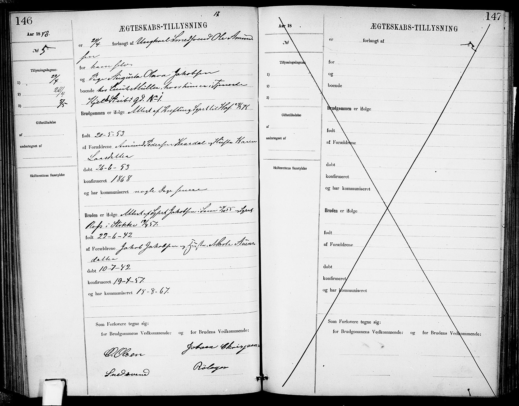 Garnisonsmenigheten Kirkebøker, AV/SAO-A-10846/H/Ha/L0007: Banns register no. I 7, 1872-1893, p. 146-147