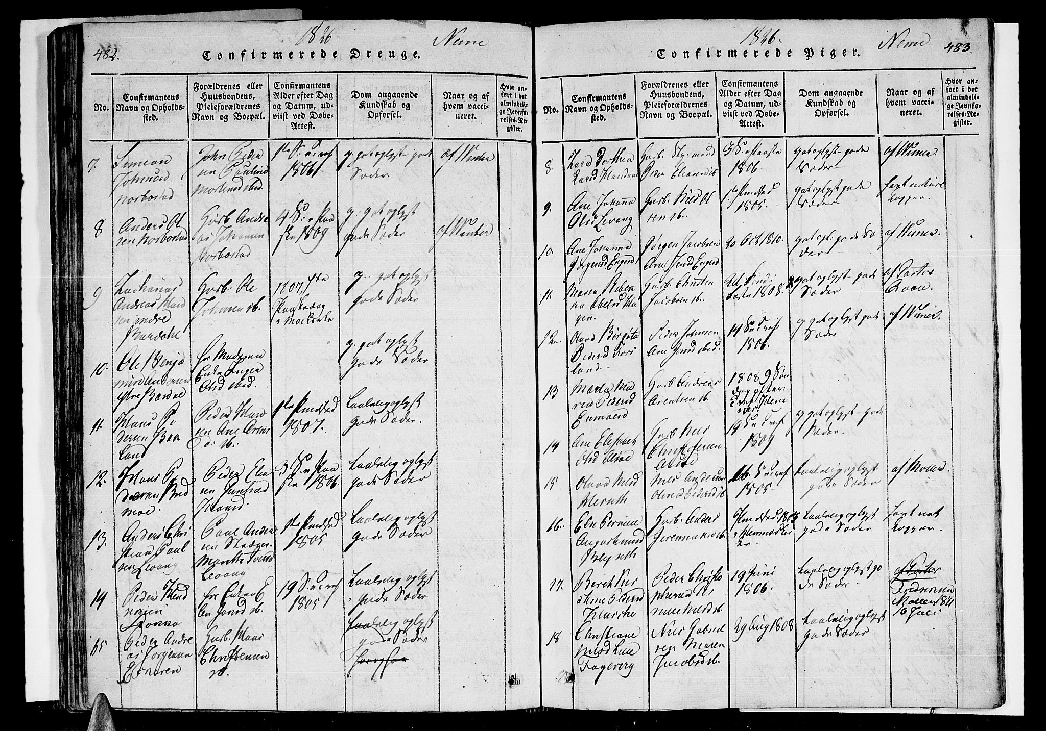 Ministerialprotokoller, klokkerbøker og fødselsregistre - Nordland, AV/SAT-A-1459/838/L0546: Parish register (official) no. 838A05 /1, 1820-1828, p. 482-483