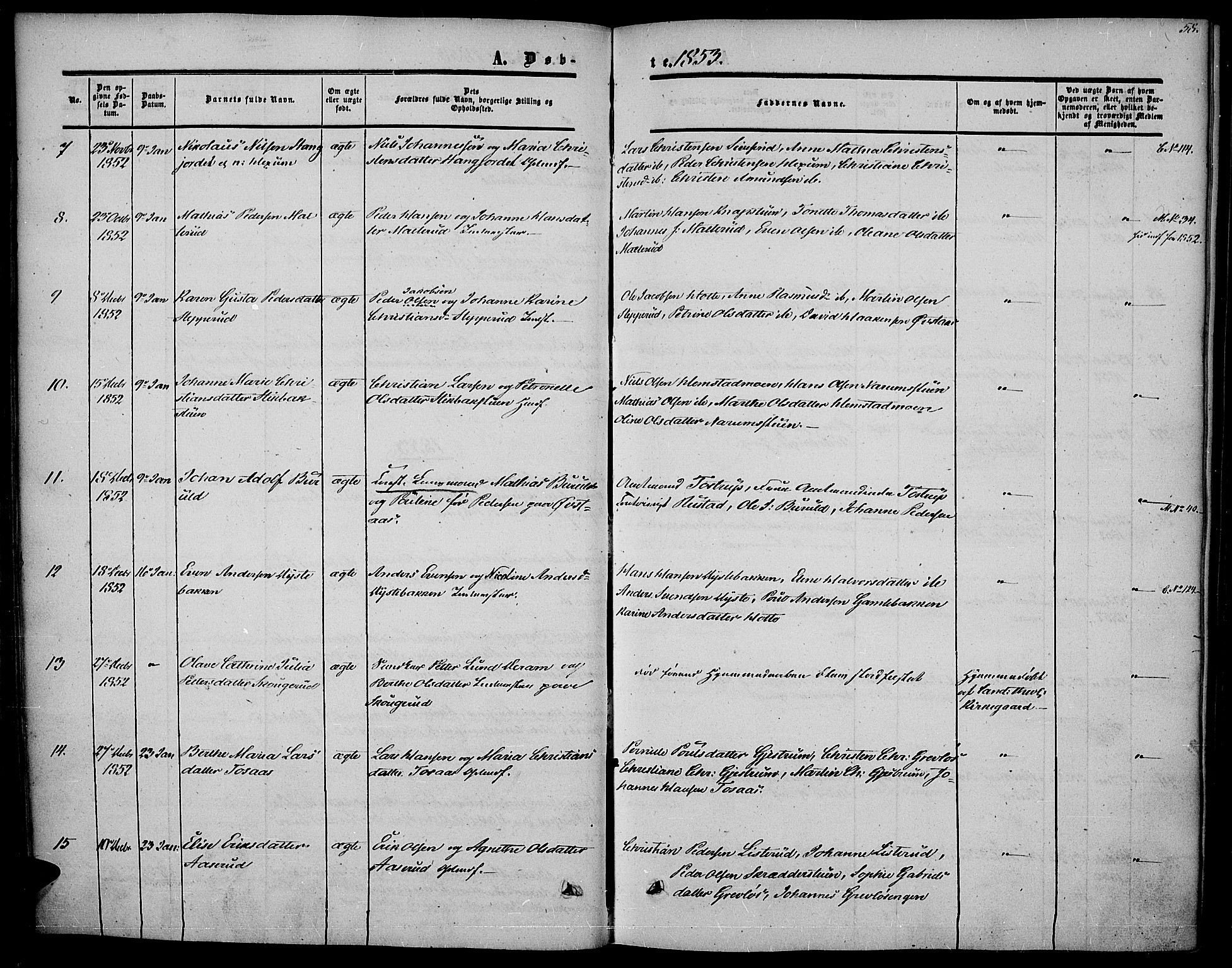 Vestre Toten prestekontor, SAH/PREST-108/H/Ha/Haa/L0005: Parish register (official) no. 5, 1850-1855, p. 58