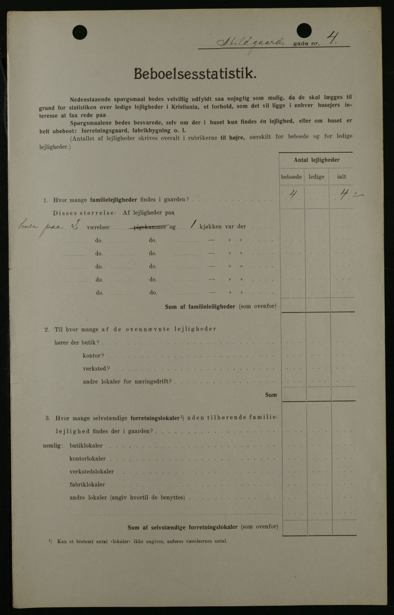 OBA, Municipal Census 1908 for Kristiania, 1908, p. 22