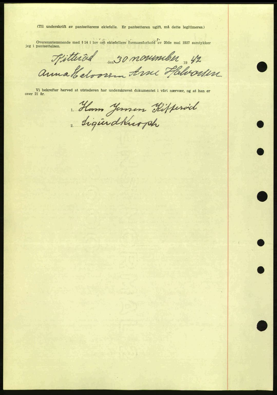 Idd og Marker sorenskriveri, AV/SAO-A-10283/G/Gb/Gbc/L0002: Mortgage book no. B4-9a, 1939-1945, Diary no: : 1401/1942