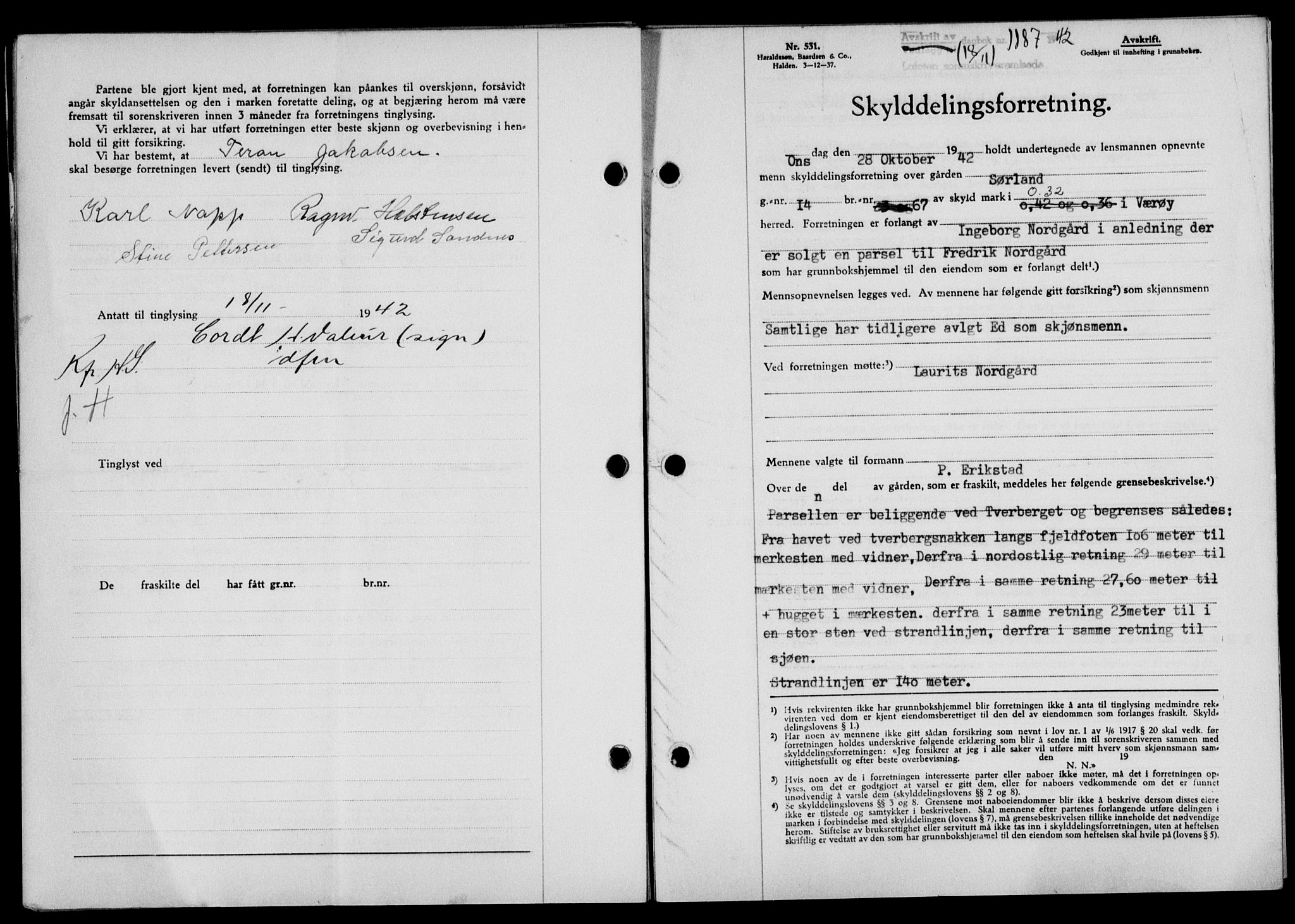 Lofoten sorenskriveri, SAT/A-0017/1/2/2C/L0010a: Mortgage book no. 10a, 1942-1943, Diary no: : 1887/1942