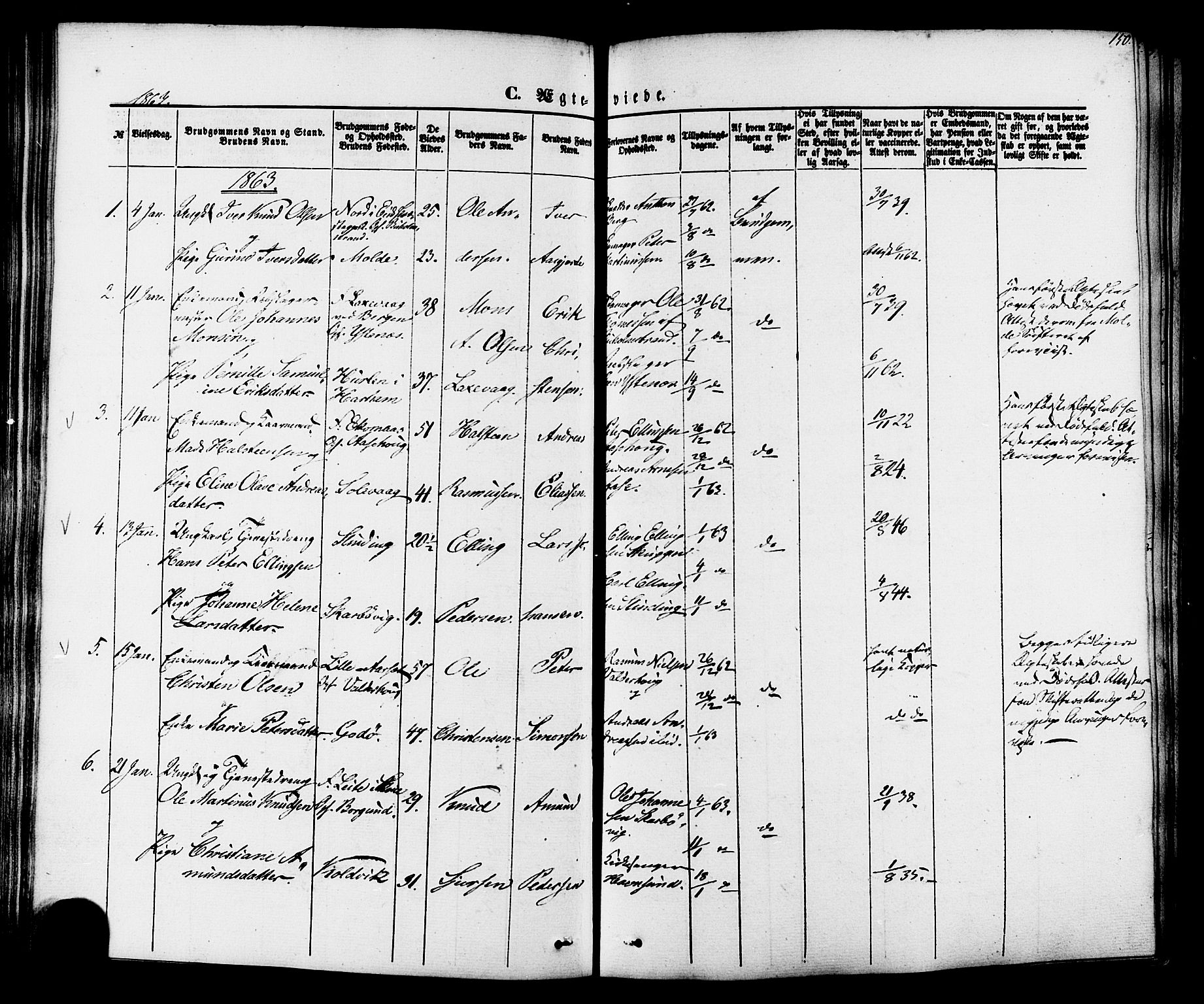 Ministerialprotokoller, klokkerbøker og fødselsregistre - Møre og Romsdal, SAT/A-1454/528/L0398: Parish register (official) no. 528A09, 1858-1864, p. 150