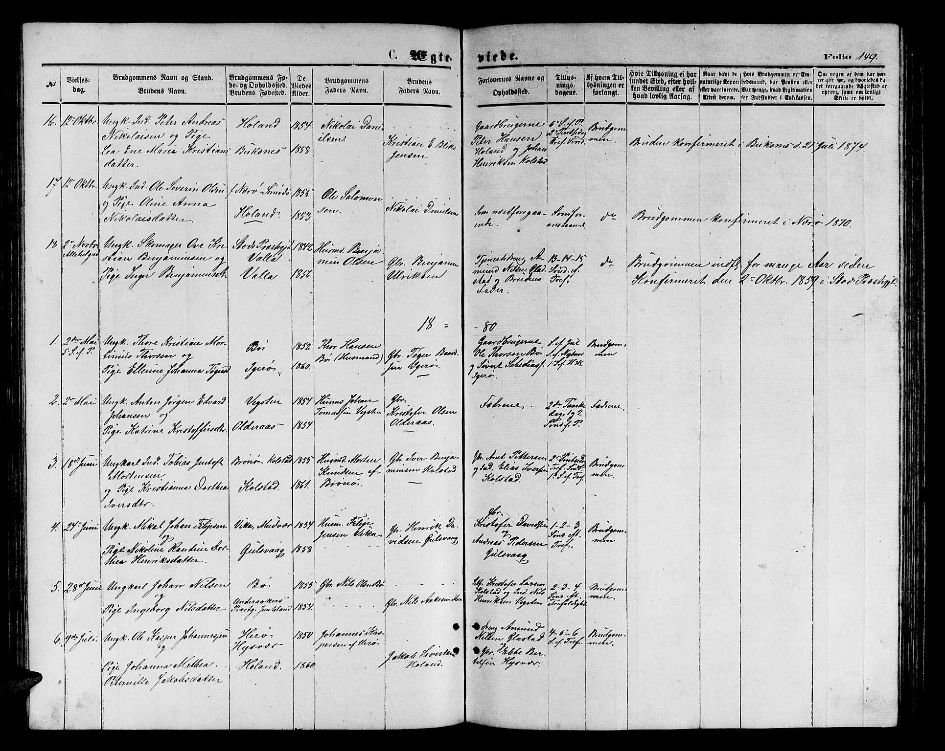 Ministerialprotokoller, klokkerbøker og fødselsregistre - Nordland, AV/SAT-A-1459/816/L0252: Parish register (copy) no. 816C02, 1871-1885, p. 149