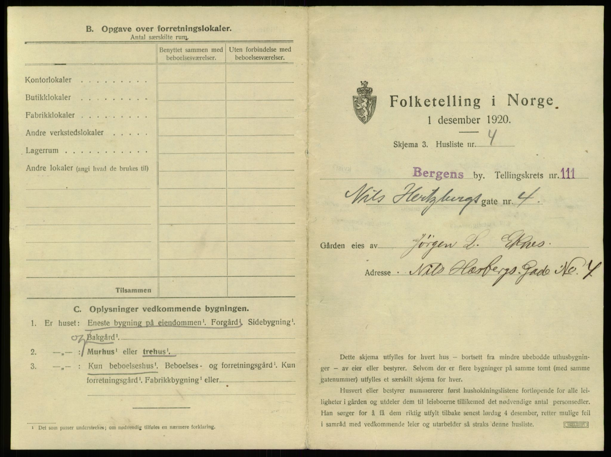 SAB, 1920 census for Bergen, 1920, p. 10076