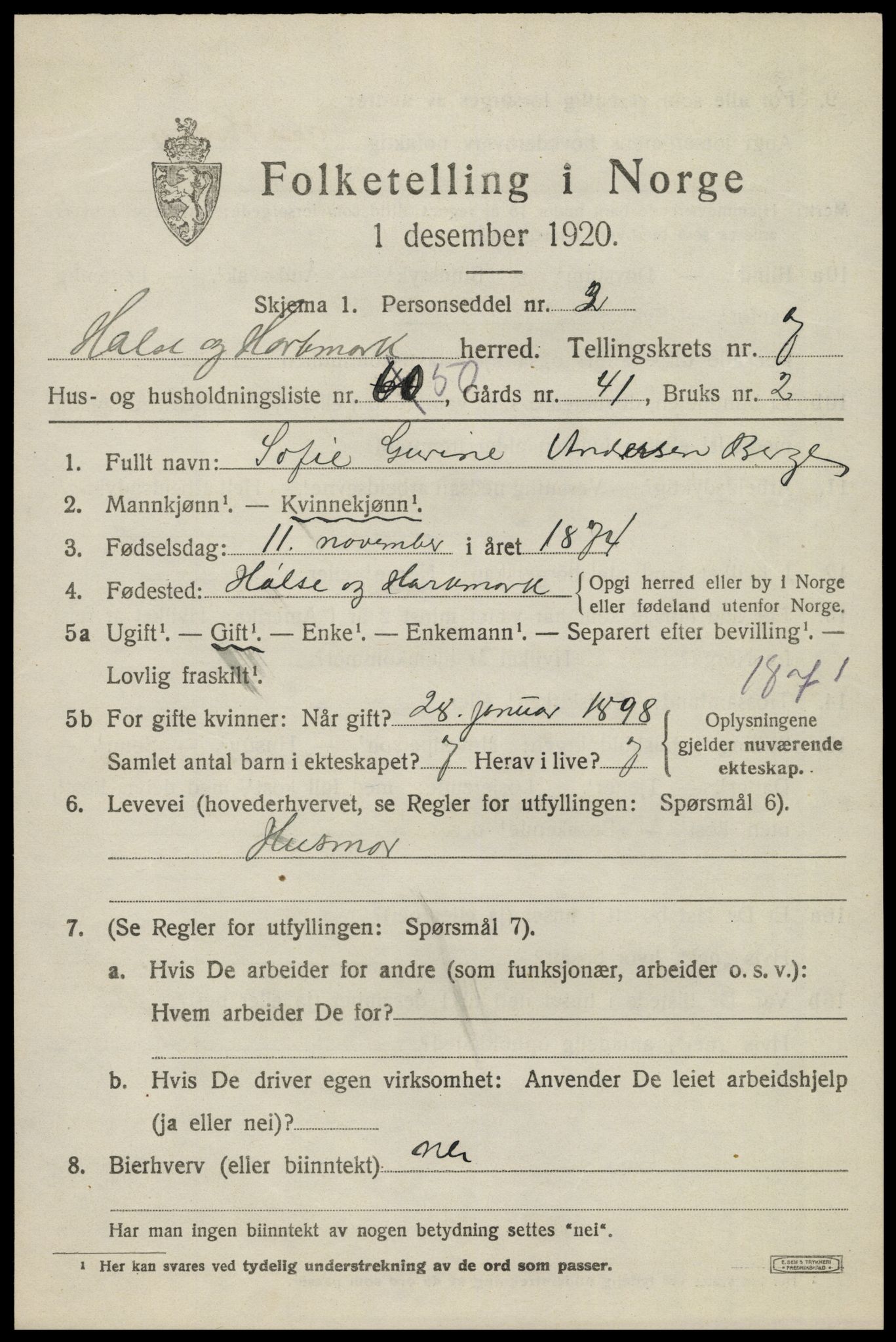 SAK, 1920 census for Halse og Harkmark, 1920, p. 4221