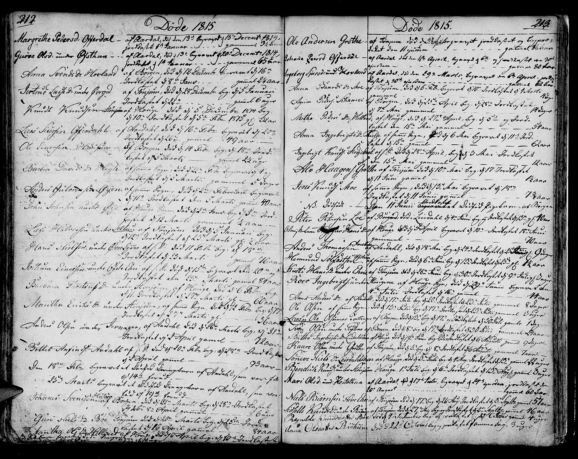 Lærdal sokneprestembete, SAB/A-81201: Parish register (official) no. A 4, 1805-1821, p. 212-213