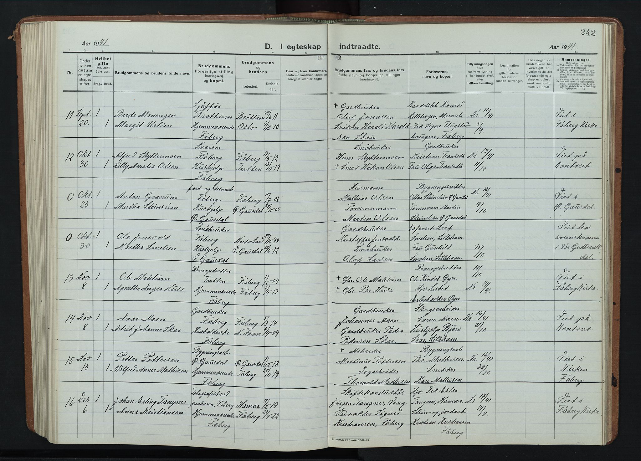 Fåberg prestekontor, AV/SAH-PREST-086/H/Ha/Hab/L0014: Parish register (copy) no. 14, 1922-1946, p. 242