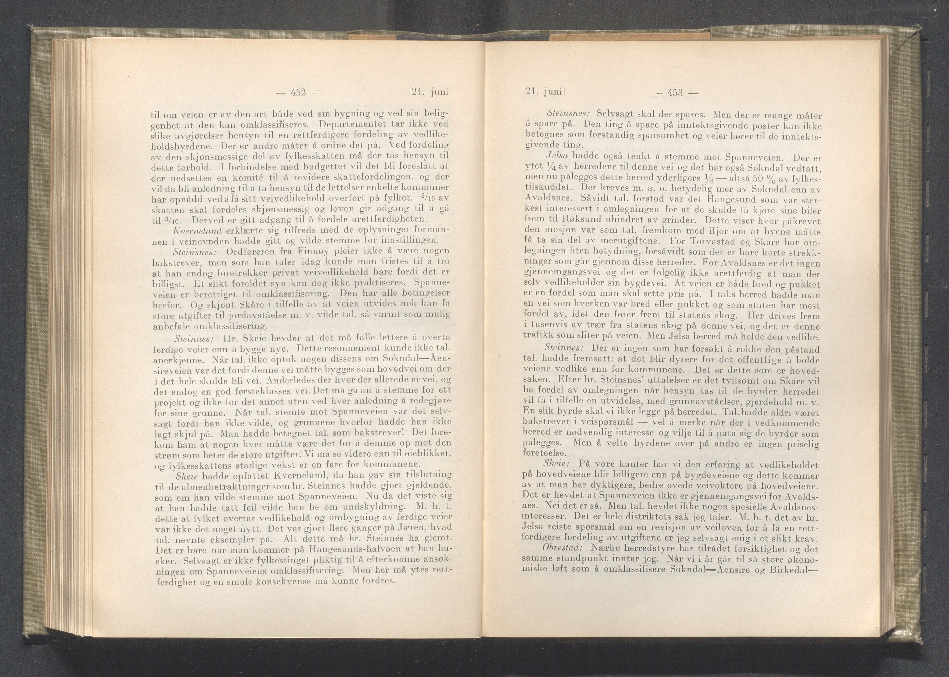 Rogaland fylkeskommune - Fylkesrådmannen , IKAR/A-900/A/Aa/Aaa/L0041: Møtebok , 1922, p. 452-453