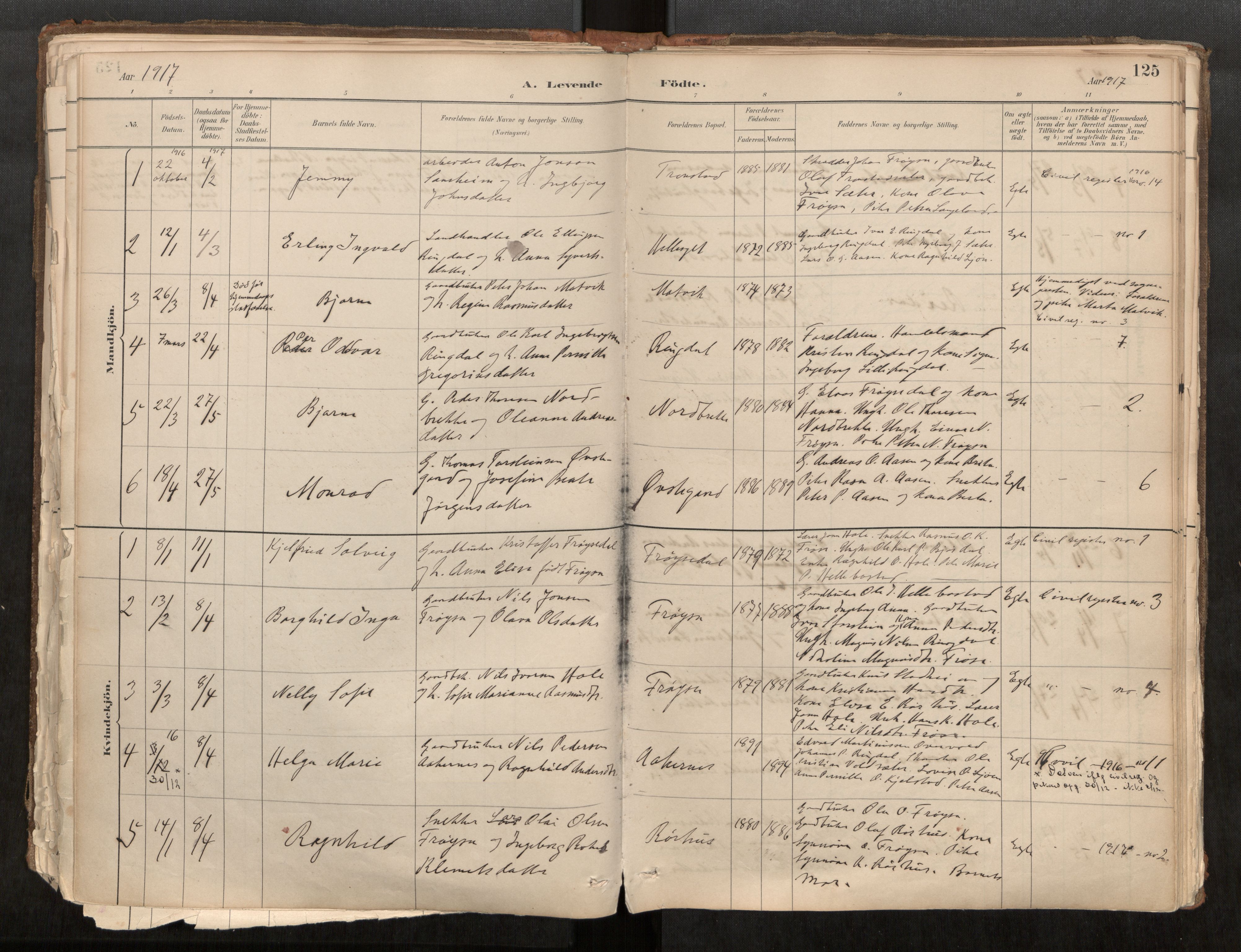 Sunnylven sokneprestkontor, AV/SAT-A-1007: Parish register (official) no. 517A08, 1882-1939, p. 125