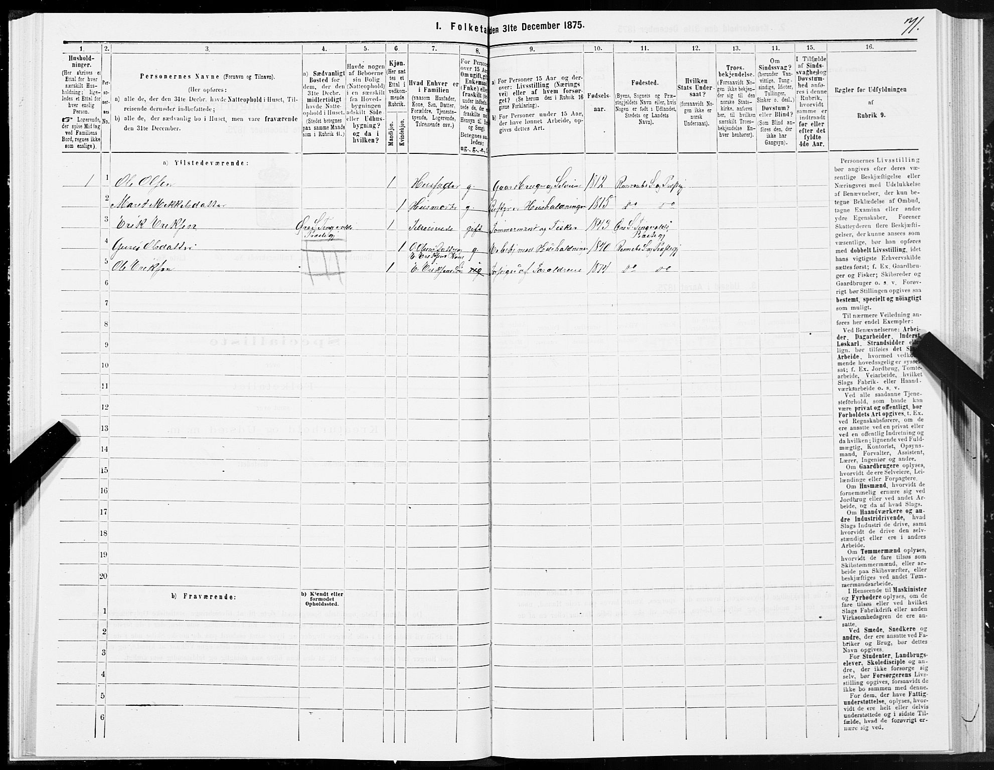 SAT, 1875 census for 1635P Rennebu, 1875, p. 3071