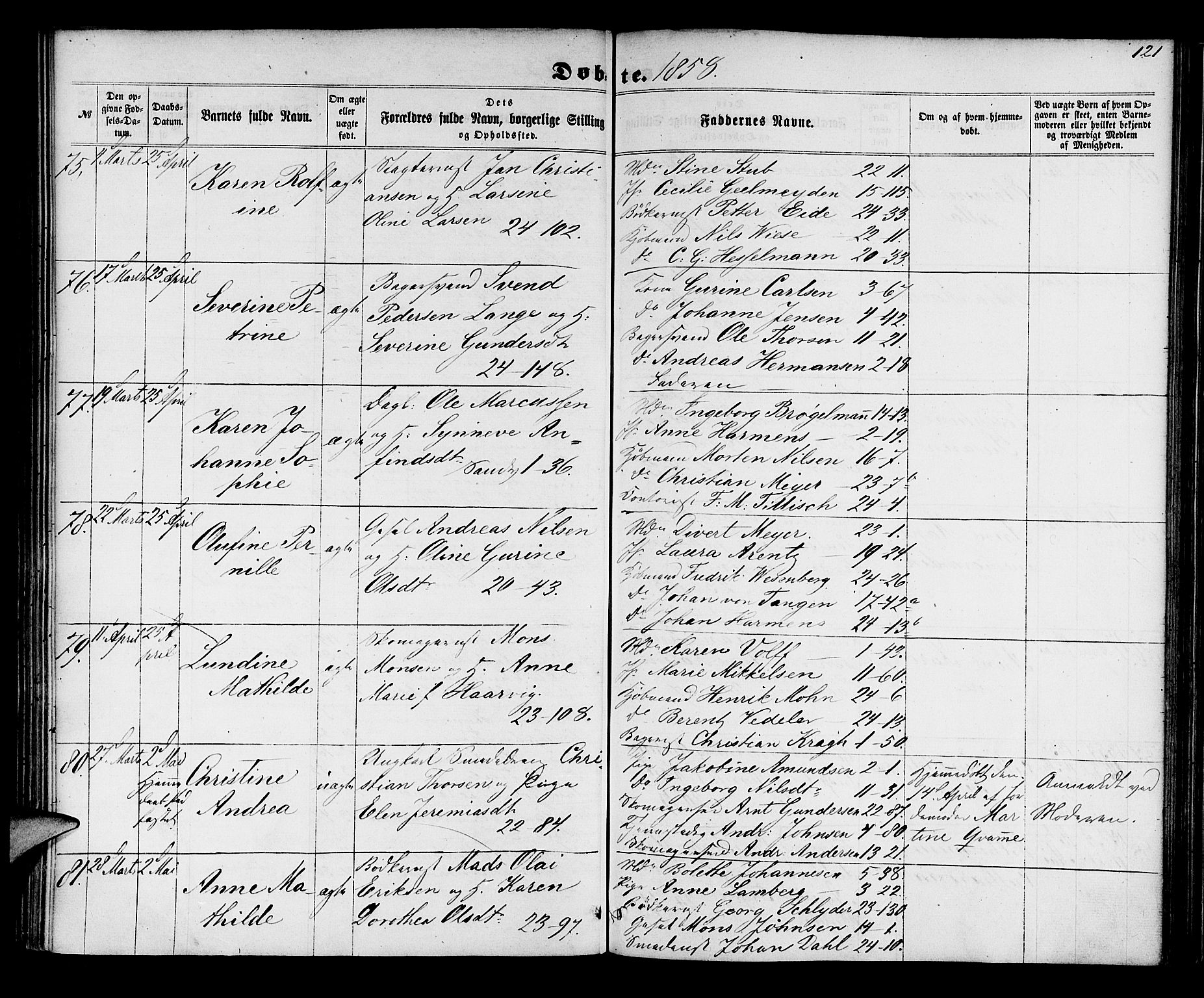 Korskirken sokneprestembete, SAB/A-76101/H/Hab: Parish register (copy) no. B 4, 1858-1863, p. 121