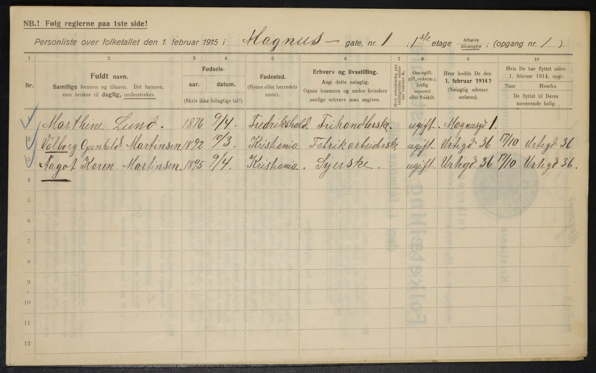 OBA, Municipal Census 1915 for Kristiania, 1915, p. 58612