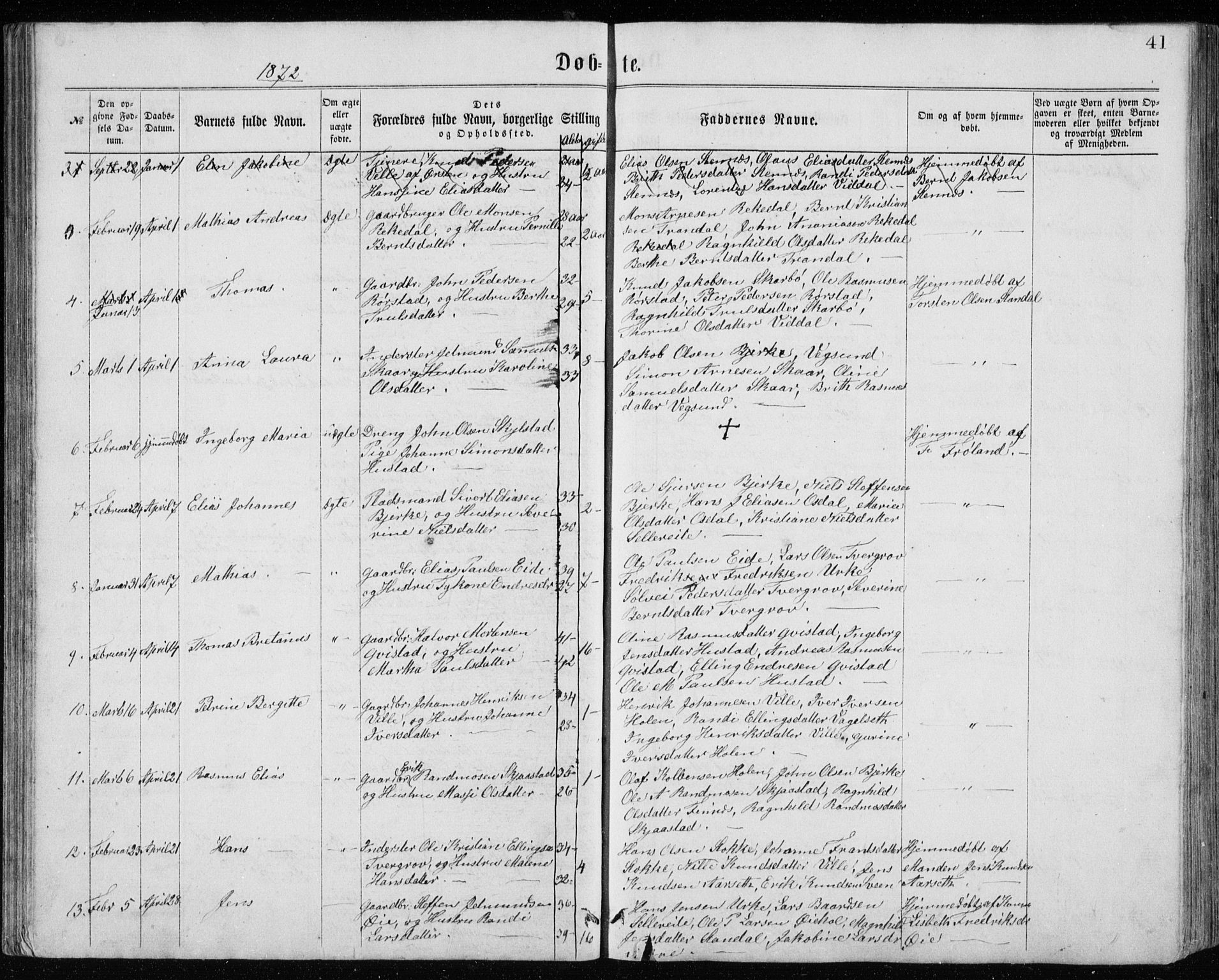 Ministerialprotokoller, klokkerbøker og fødselsregistre - Møre og Romsdal, AV/SAT-A-1454/515/L0214: Parish register (copy) no. 515C01, 1865-1883, p. 41