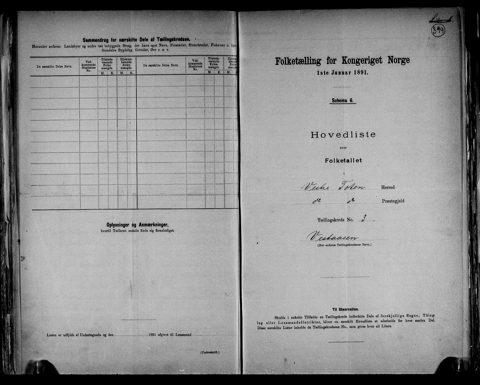 RA, 1891 census for 0529 Vestre Toten, 1891, p. 13
