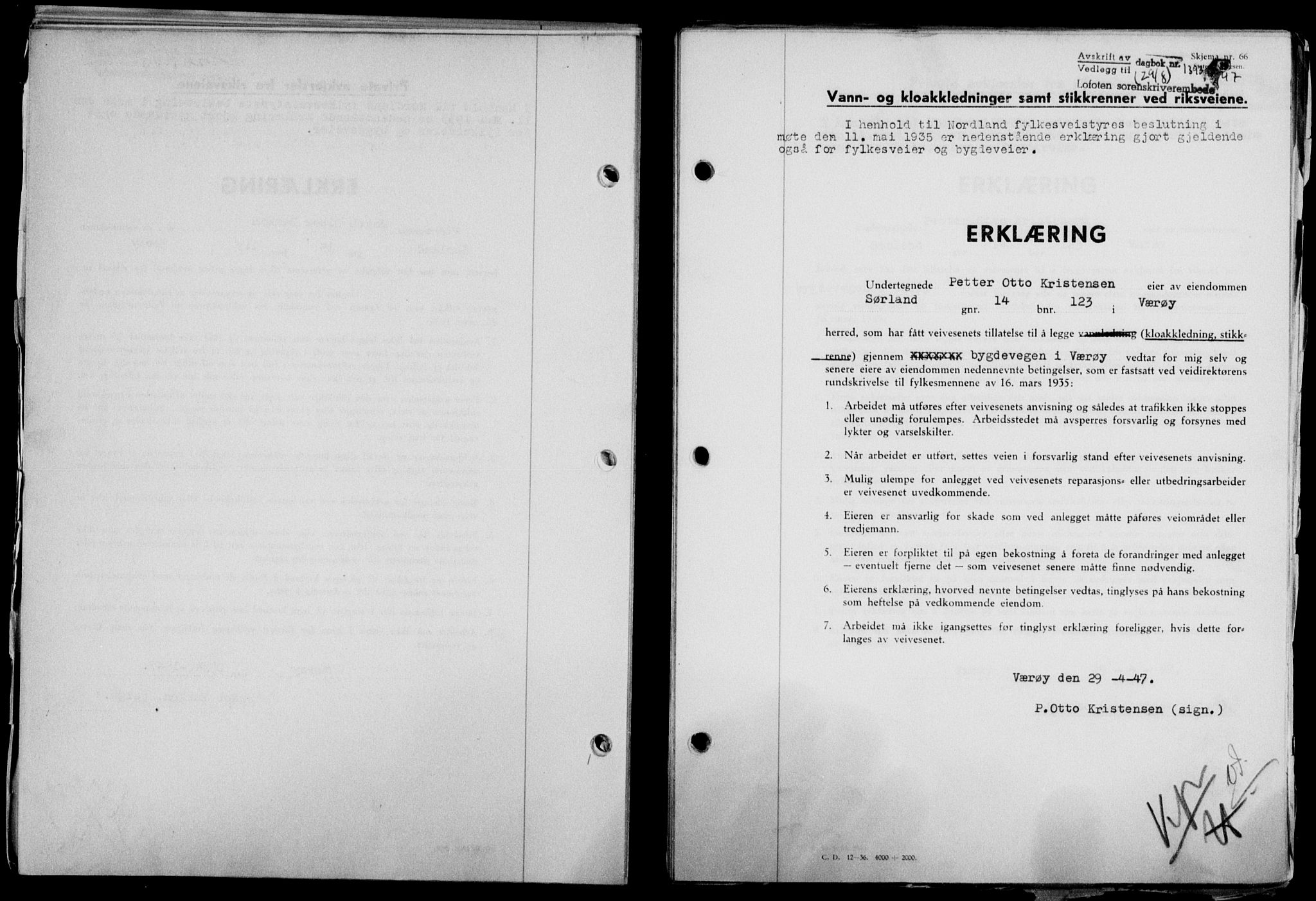 Lofoten sorenskriveri, SAT/A-0017/1/2/2C/L0016a: Mortgage book no. 16a, 1947-1947, Diary no: : 1393/1947