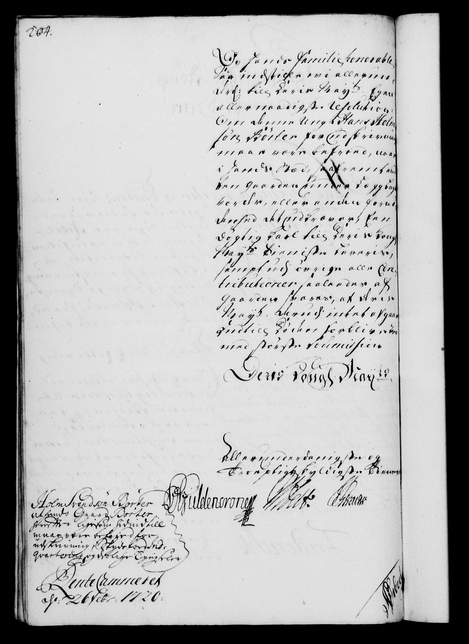 Rentekammeret, Kammerkanselliet, RA/EA-3111/G/Gf/Gfa/L0002: Norsk relasjons- og resolusjonsprotokoll (merket RK 52.2), 1720, p. 204