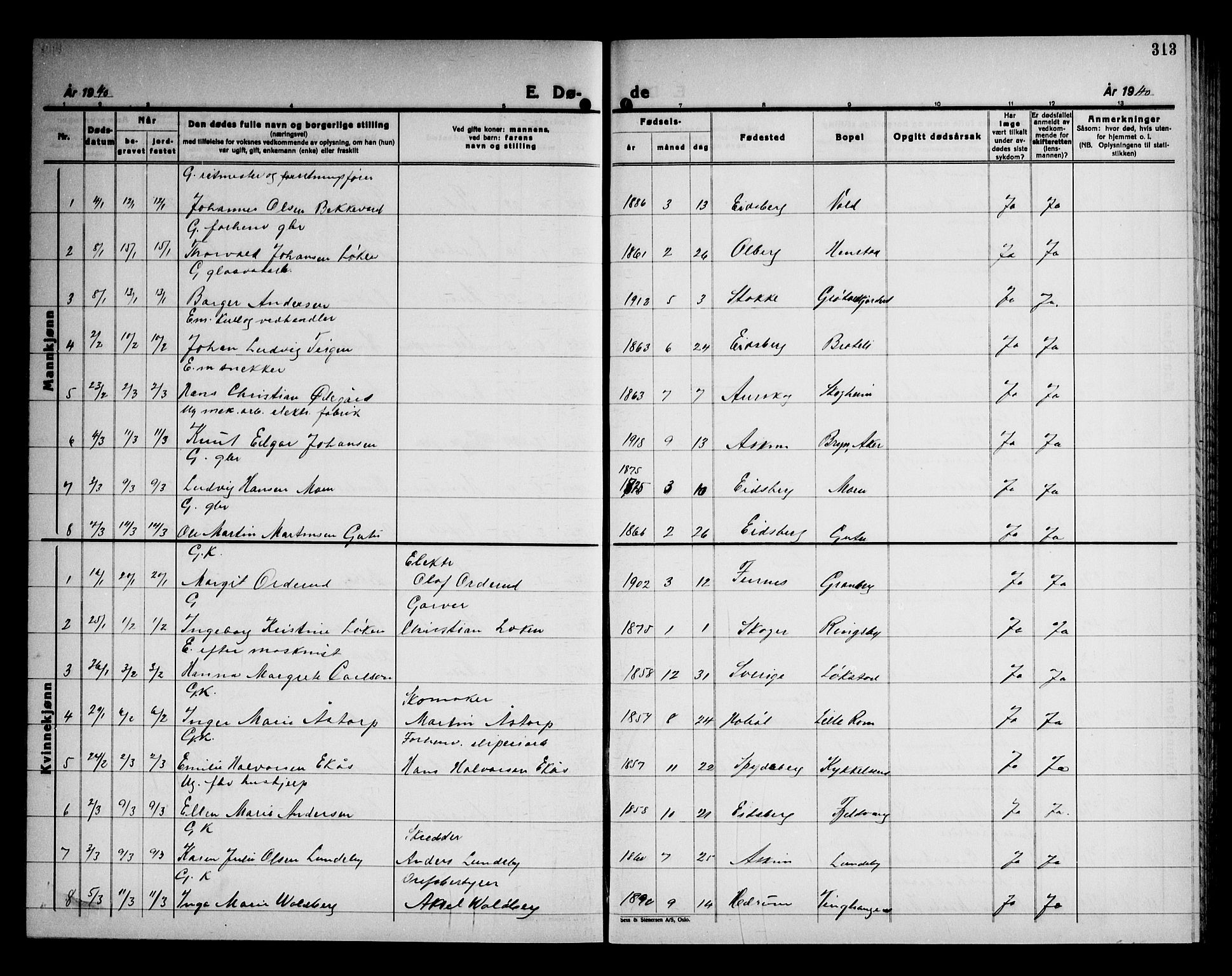 Askim prestekontor Kirkebøker, AV/SAO-A-10900/G/Ga/L0004: Parish register (copy) no. 4, 1938-1947, p. 313