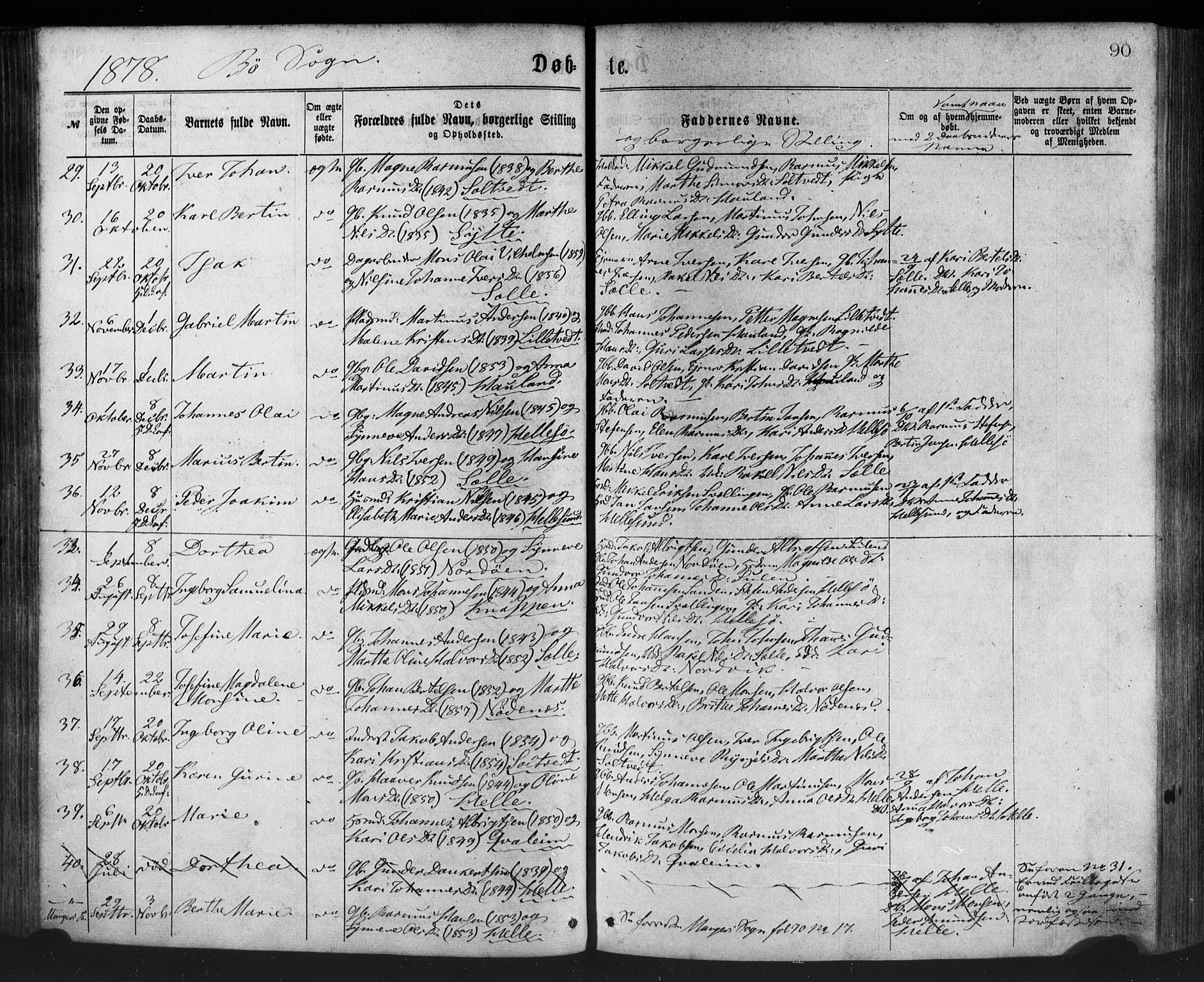 Manger sokneprestembete, AV/SAB-A-76801/H/Haa: Parish register (official) no. A 8, 1871-1880, p. 90
