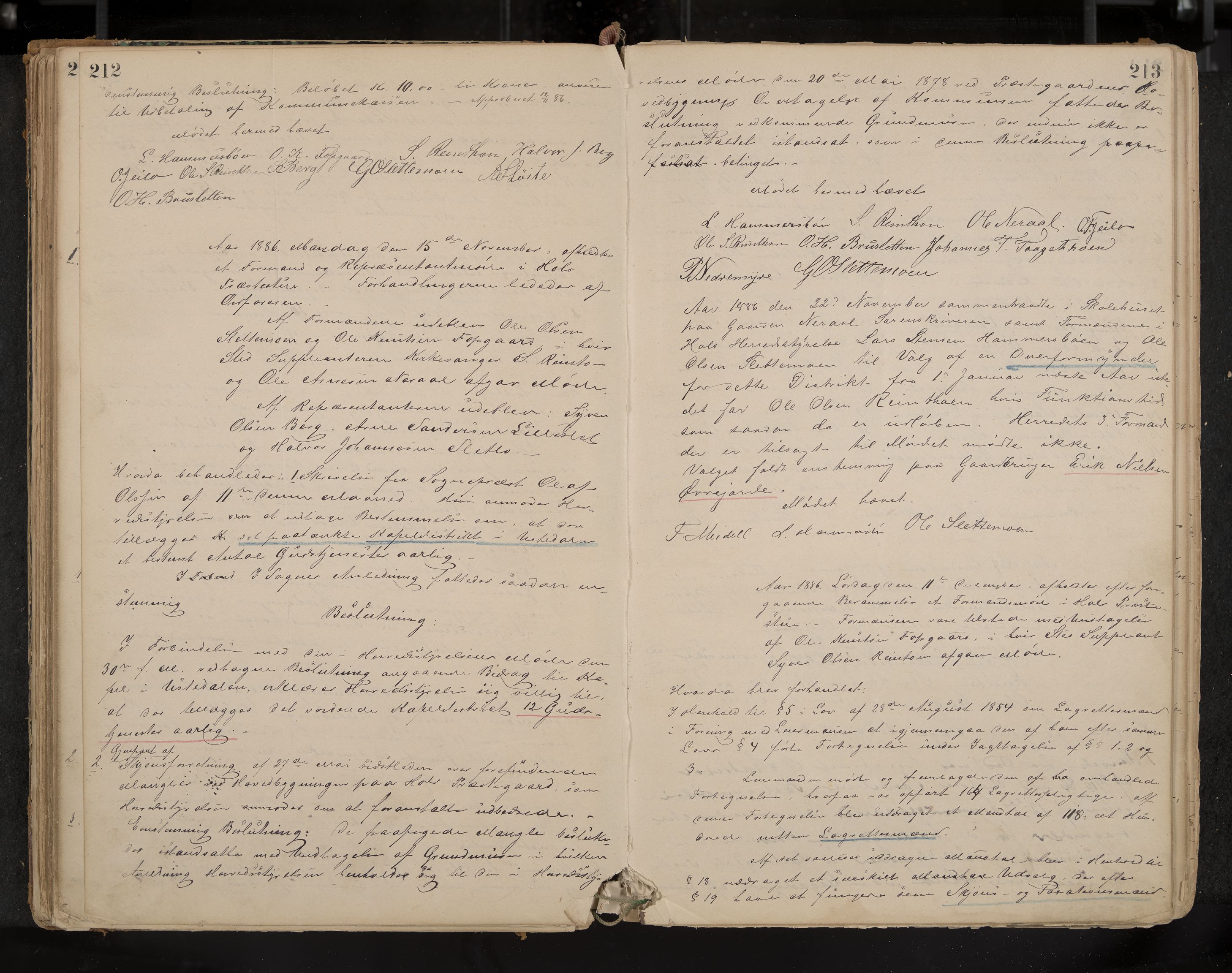 Hol formannskap og sentraladministrasjon, IKAK/0620021-1/A/L0001: Møtebok, 1877-1893, p. 212-213