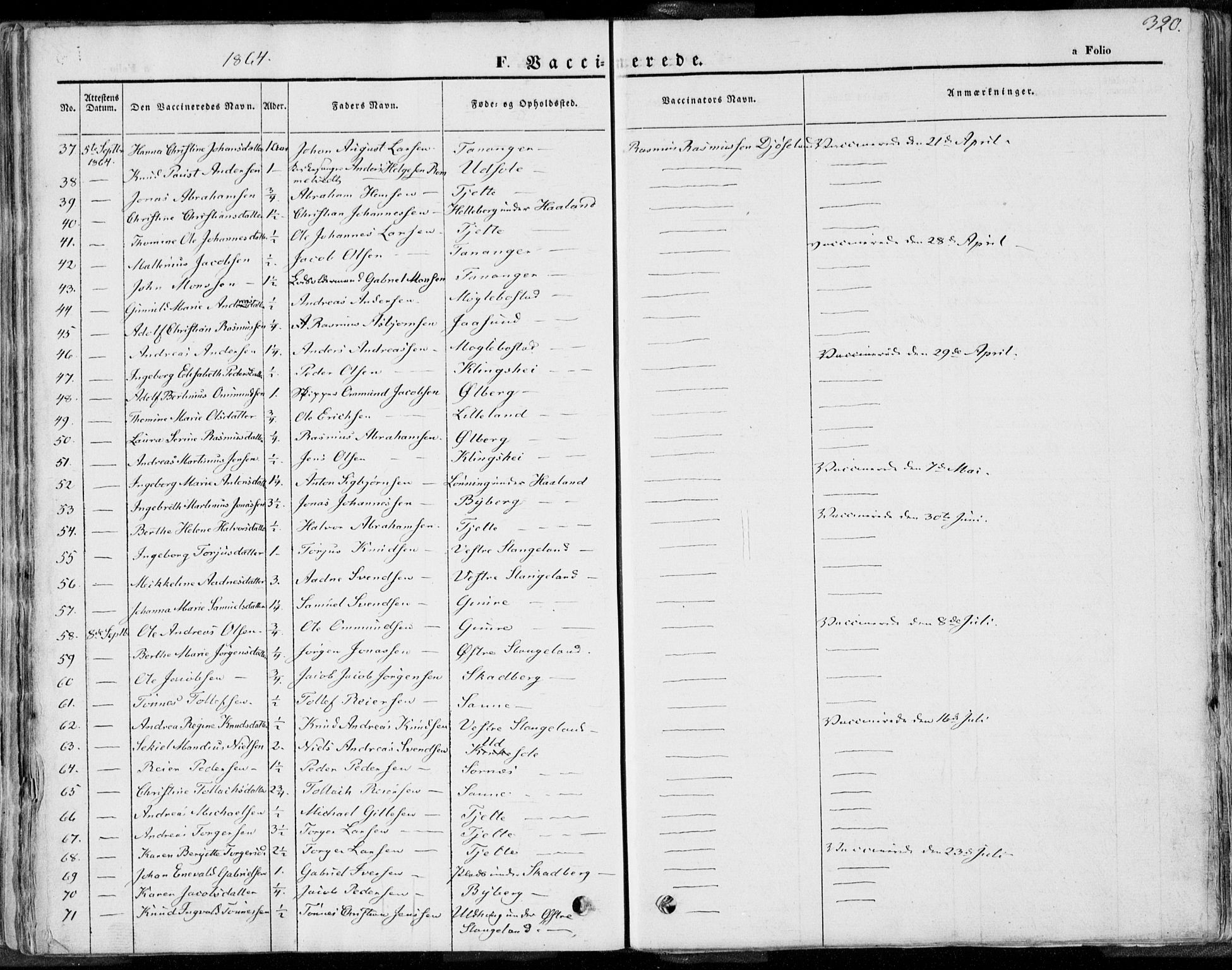 Håland sokneprestkontor, AV/SAST-A-101802/001/30BA/L0008: Parish register (official) no. A 7.2, 1854-1870, p. 320