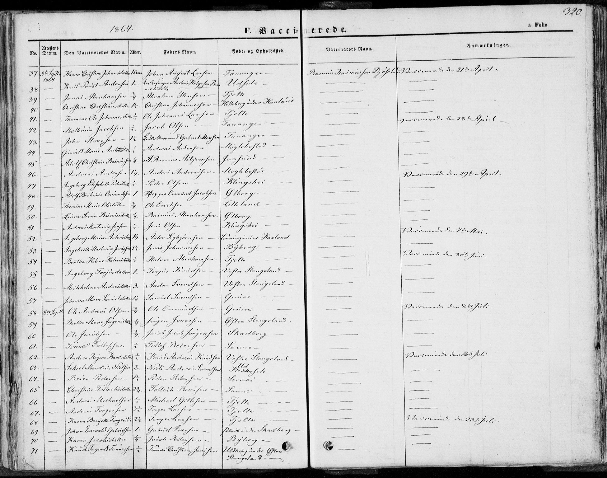 Håland sokneprestkontor, SAST/A-101802/001/30BA/L0008: Parish register (official) no. A 7.2, 1854-1870, p. 320